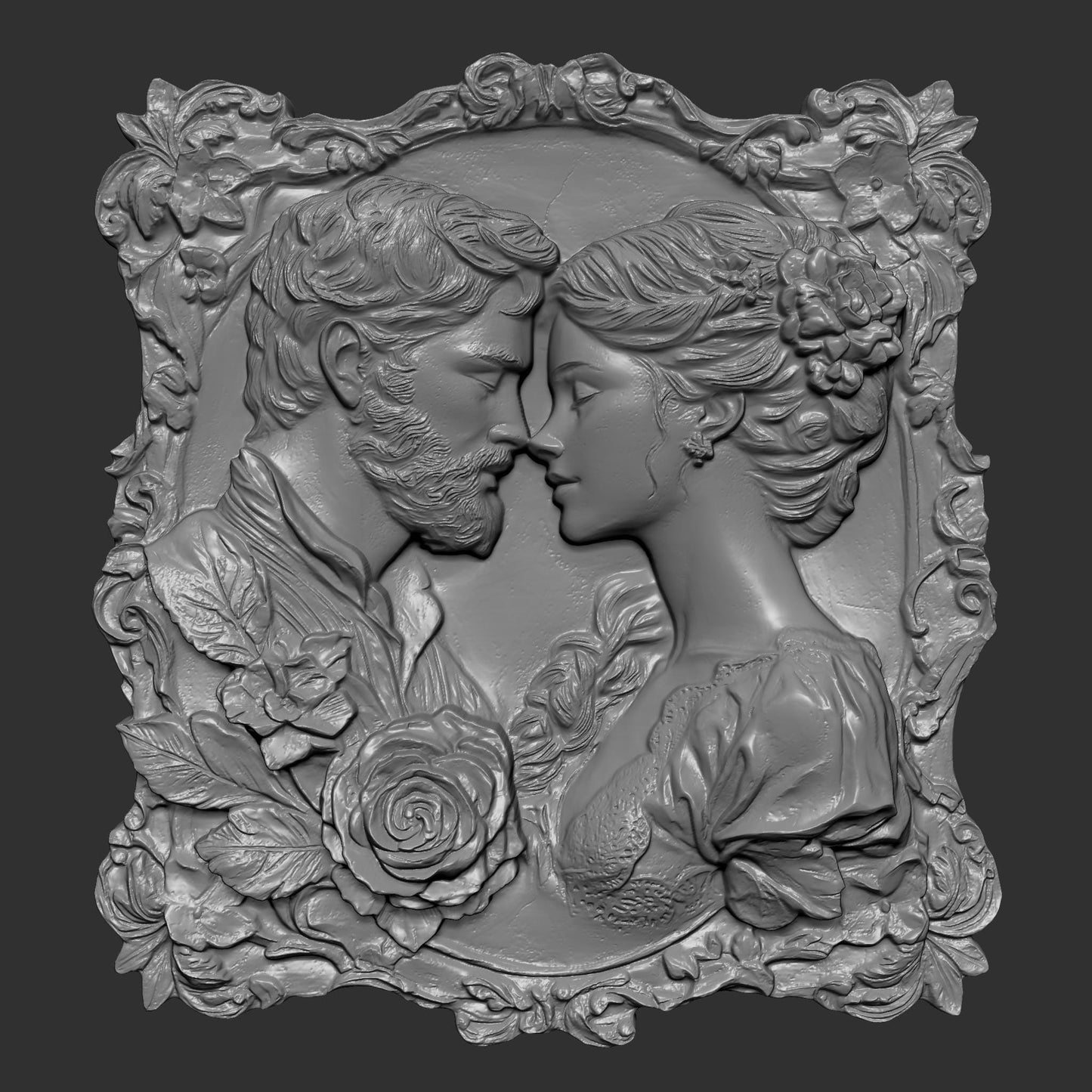 Romantic Couple 3D Relief Model: CNC Carving & 3D Printing (STL File)