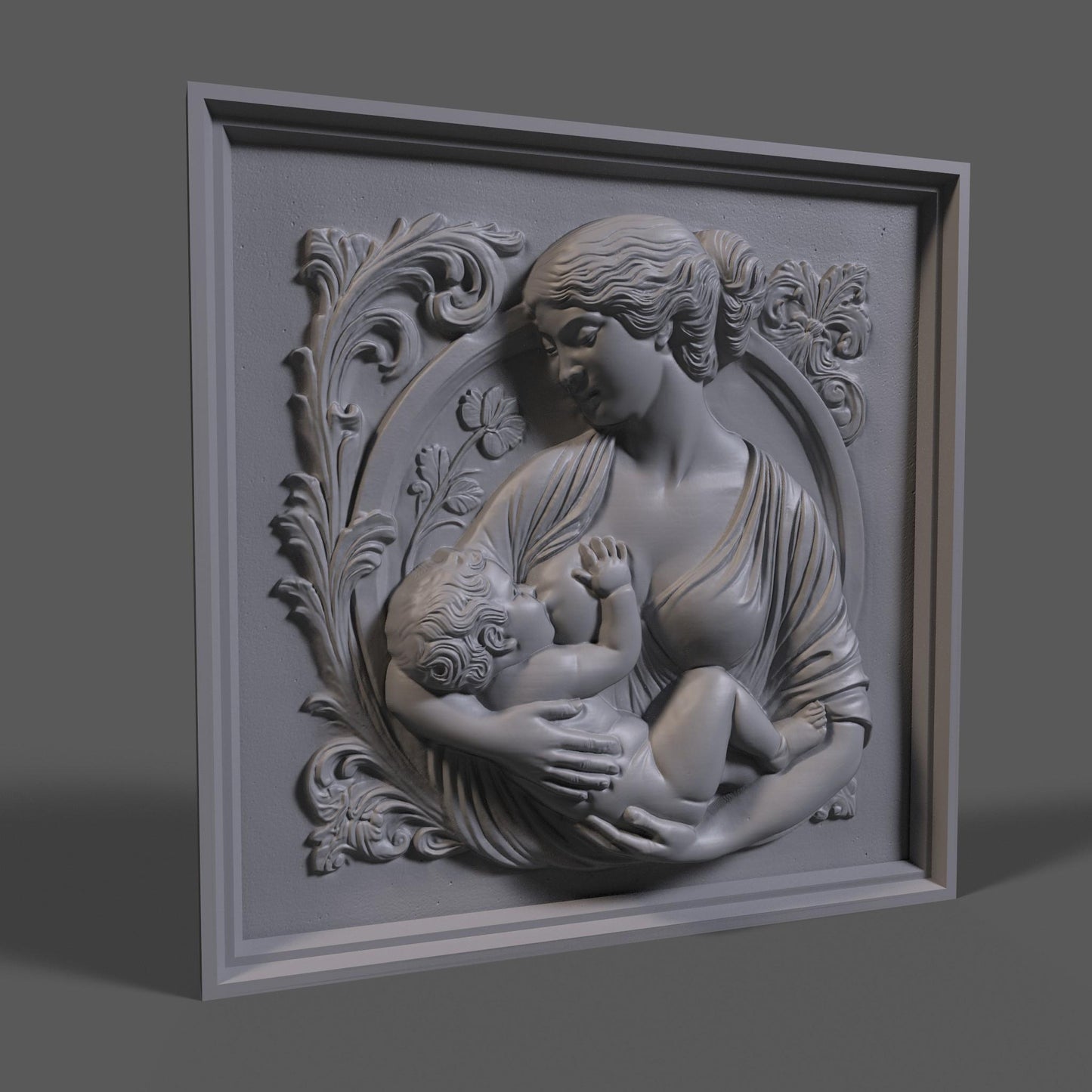 Mother and Child 3D Relief Model: CNC, Wood Carving, 3D Printing (STL Digital Download)