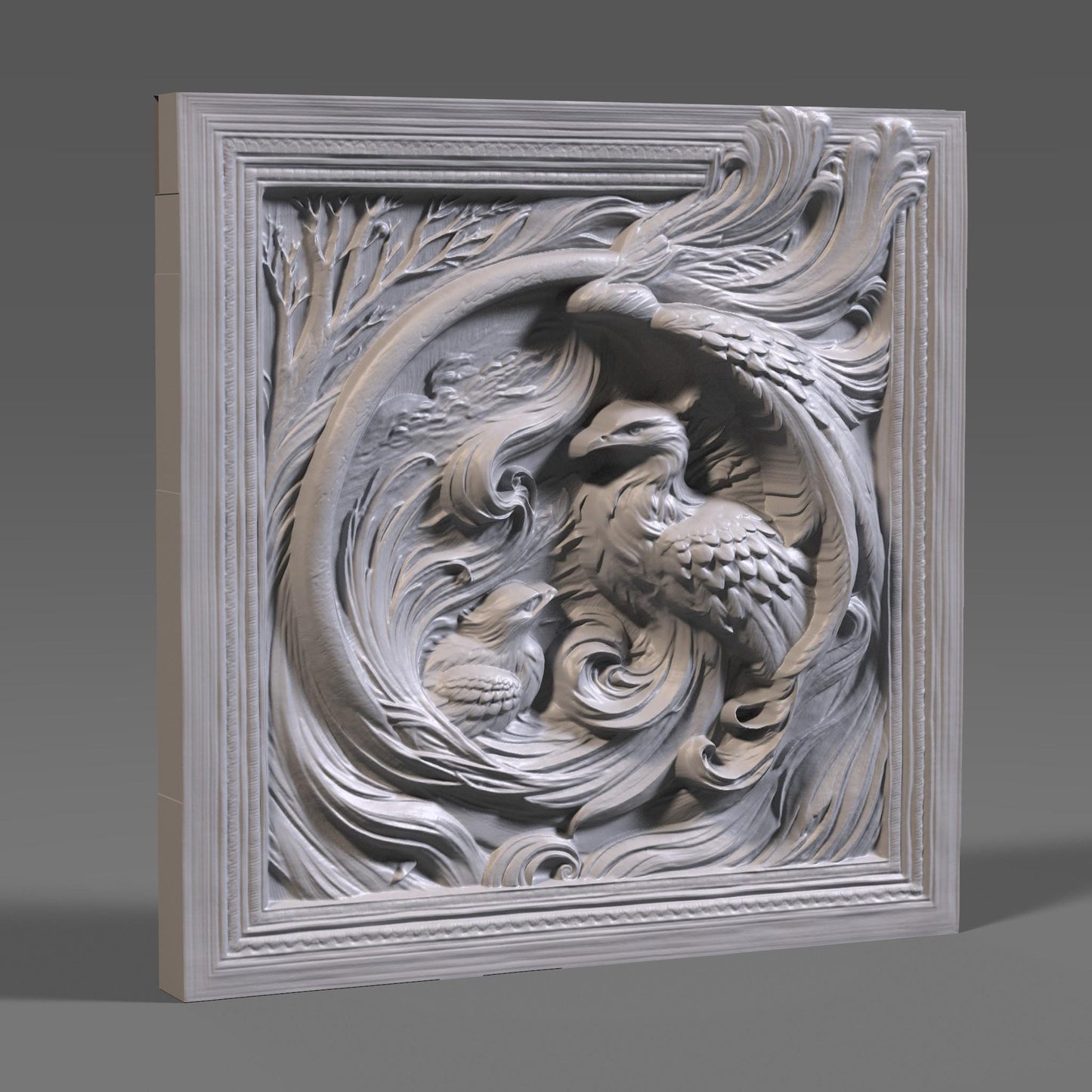 Eagle Family 3D Relief Model: CNC Carving, Laser Engraving (Digital Download)