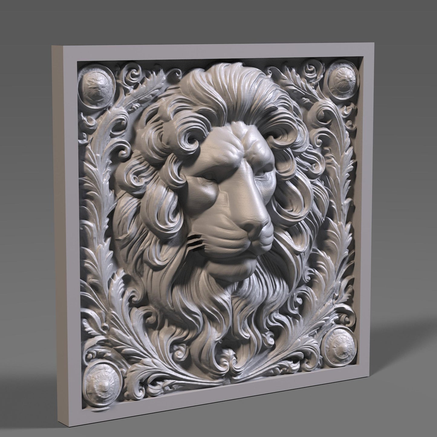 Lion Head 3D Relief Model: CNC Carving, Laser Engraving (STL File)