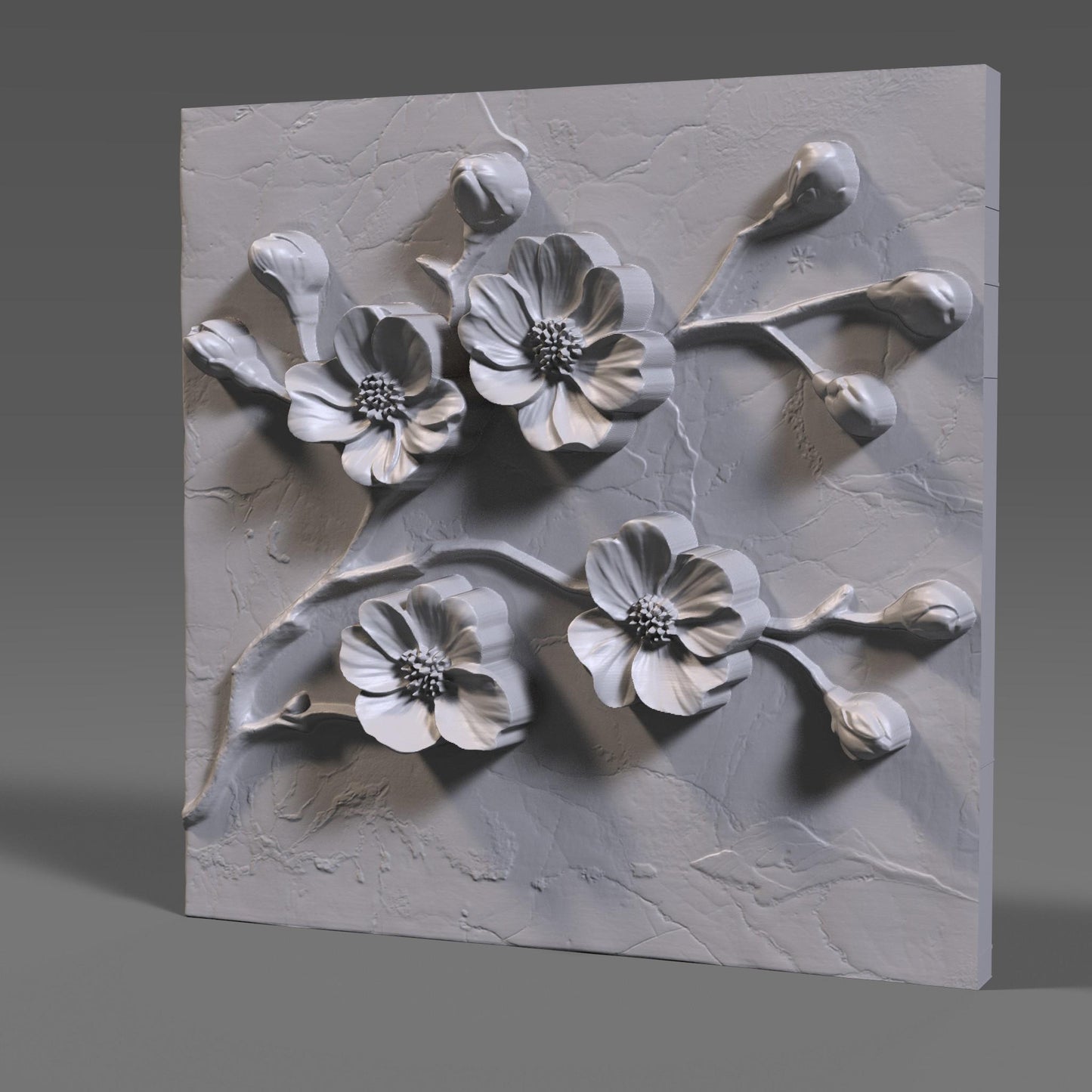 Cherry Blossom 3D STL File: Floral Wood Carving Panel (Digital Download)