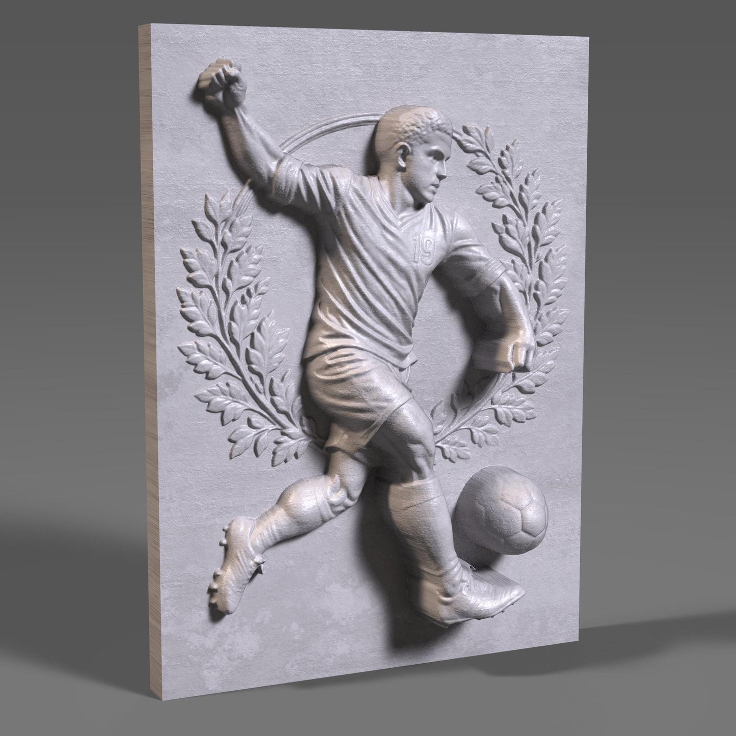 Soccer Player Bas Relief 3D STL File: CNC Wood Carving (Digital Download)