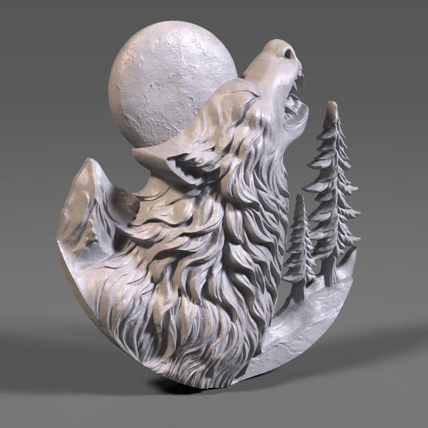 Howling Wolf 3D Relief STL File: CNC Wood Carving, Laser Engraving (Digital Download)