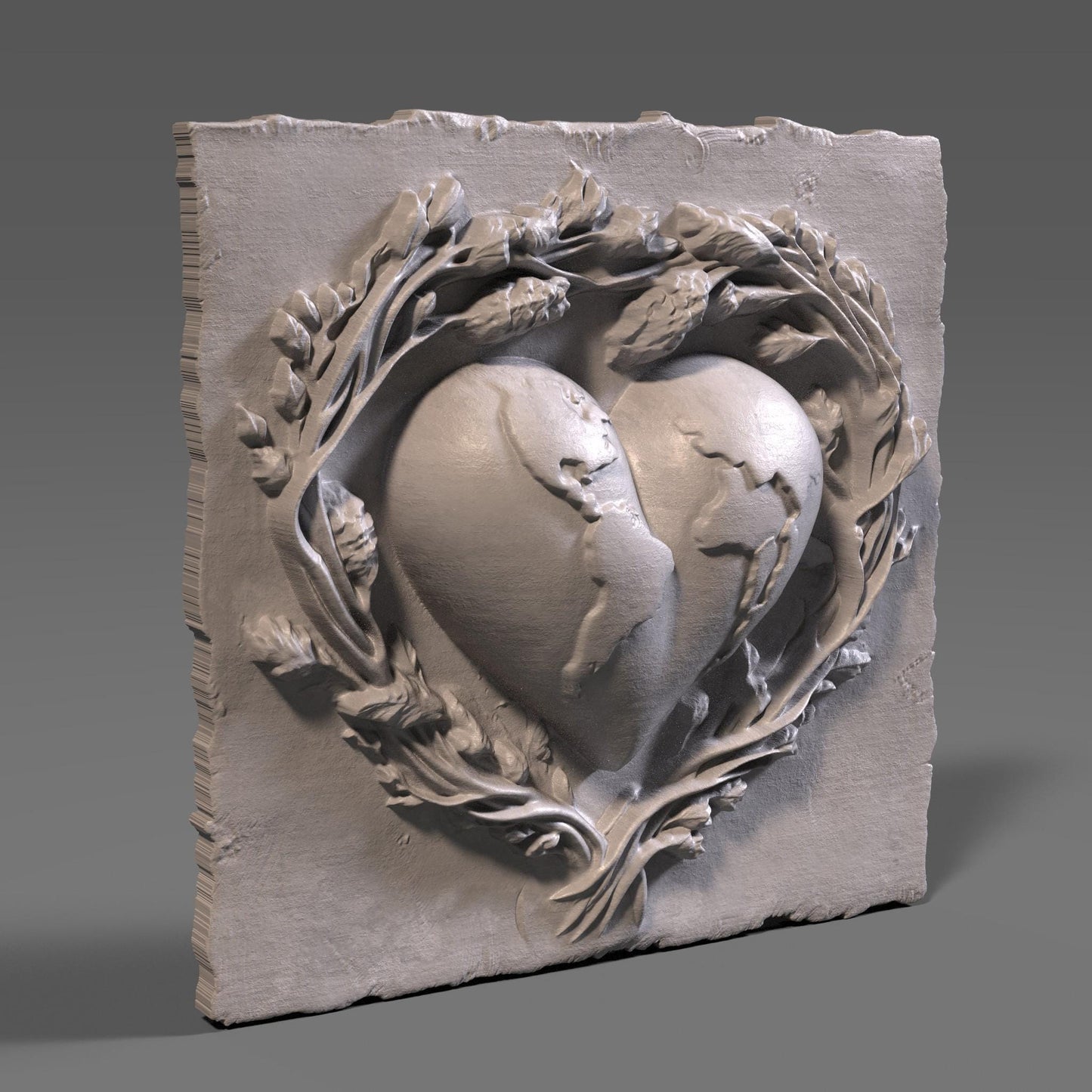 Earth Heart 3D Relief Model: CNC Carving, Laser Engraving (Digital Download)