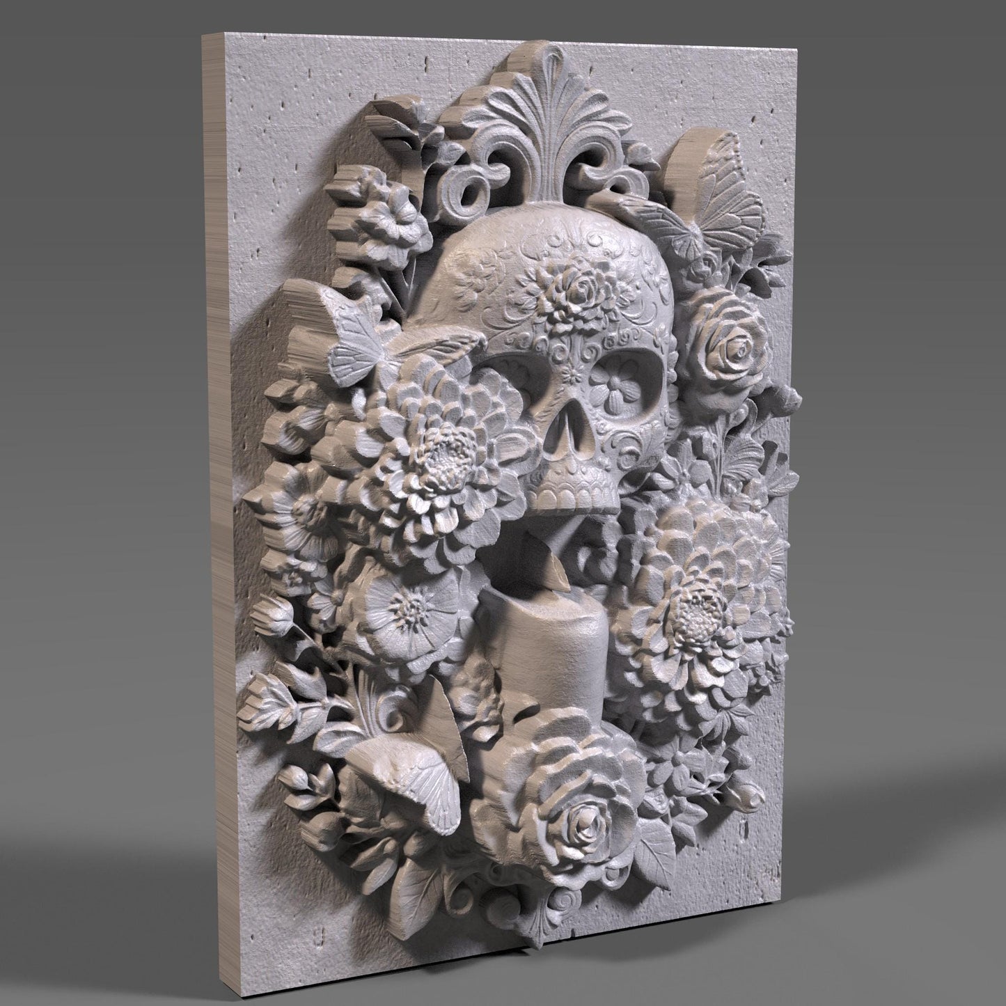 Sugar Skull Relief STL File: Día de los Muertos CNC Carving (Digital Download)
