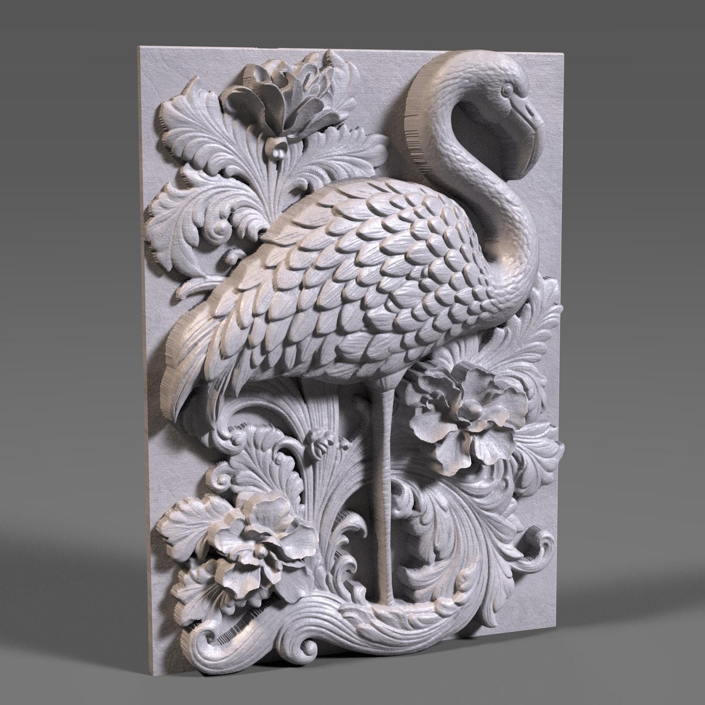 Flamingo 3D Relief: Tropical Bird CNC Carving (Digital Download)