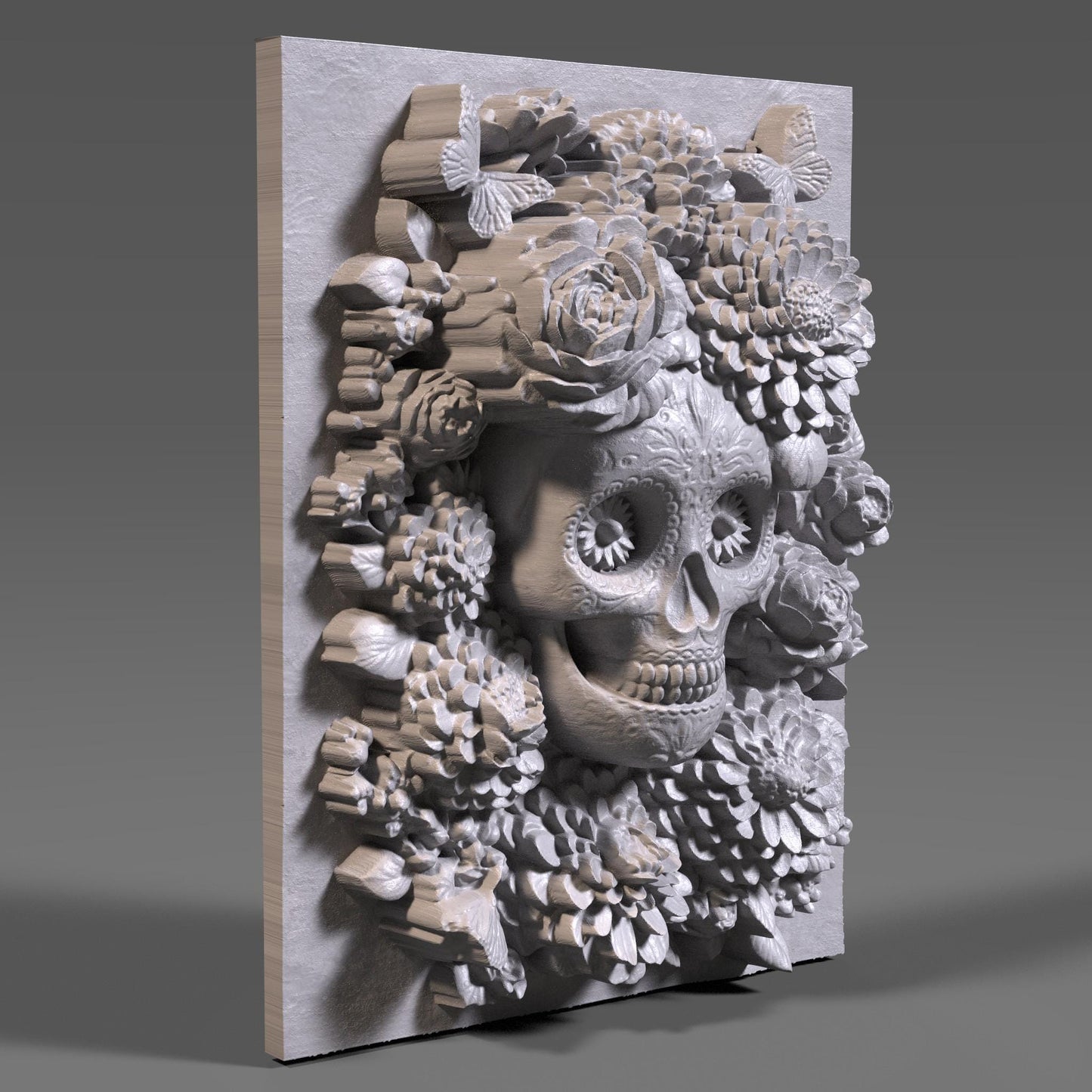Sugar Skull Floral Relief STL File: Día de los Muertos CNC Art (Digital Download)
