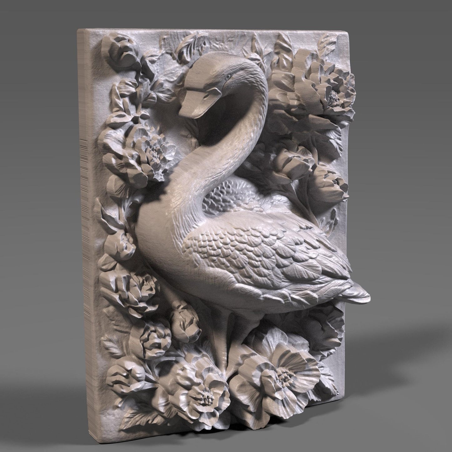 Tropical Swan Bas-Relief STL: Floral Wall Art for CNC, Laser, 3D Print (Digital Download