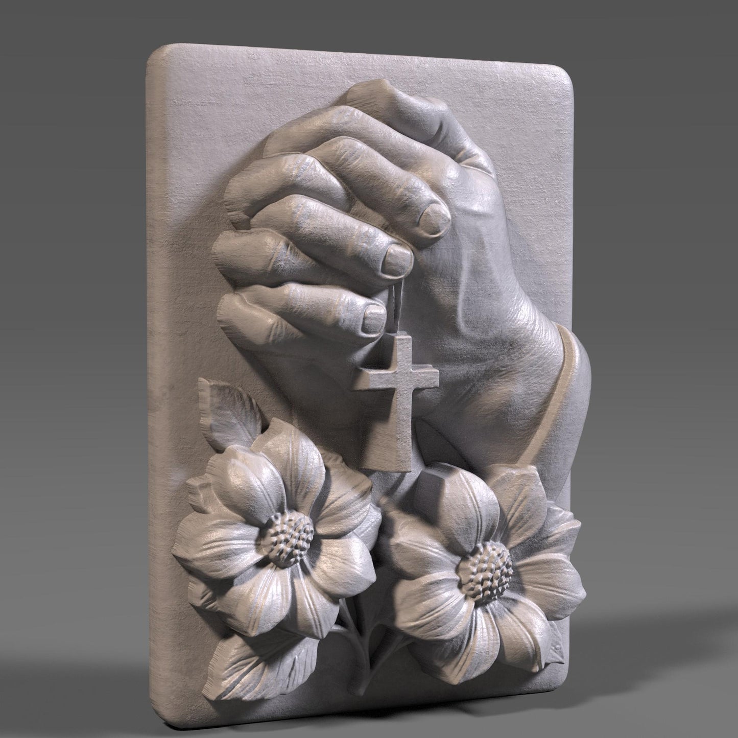 Praying Hands Floral Relief STL: Christian CNC, Laser, 3D Print (Digital Download)