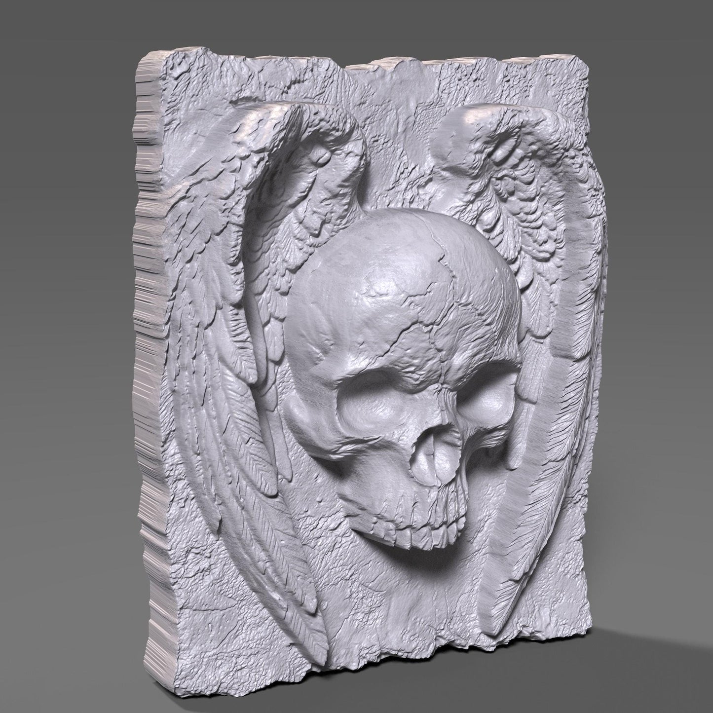 Winged Skull Bas Relief STL: Gothic CNC Carving, Laser Engraving (Digital Download