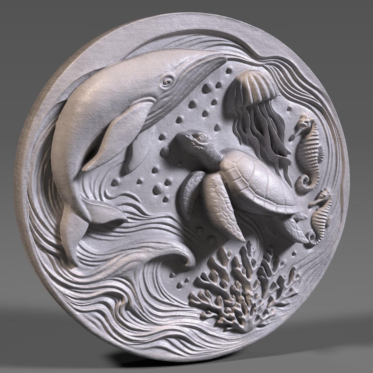 Ocean Life 3D Relief STL File: CNC Laser Engraving, 3D Print (Digital Download)