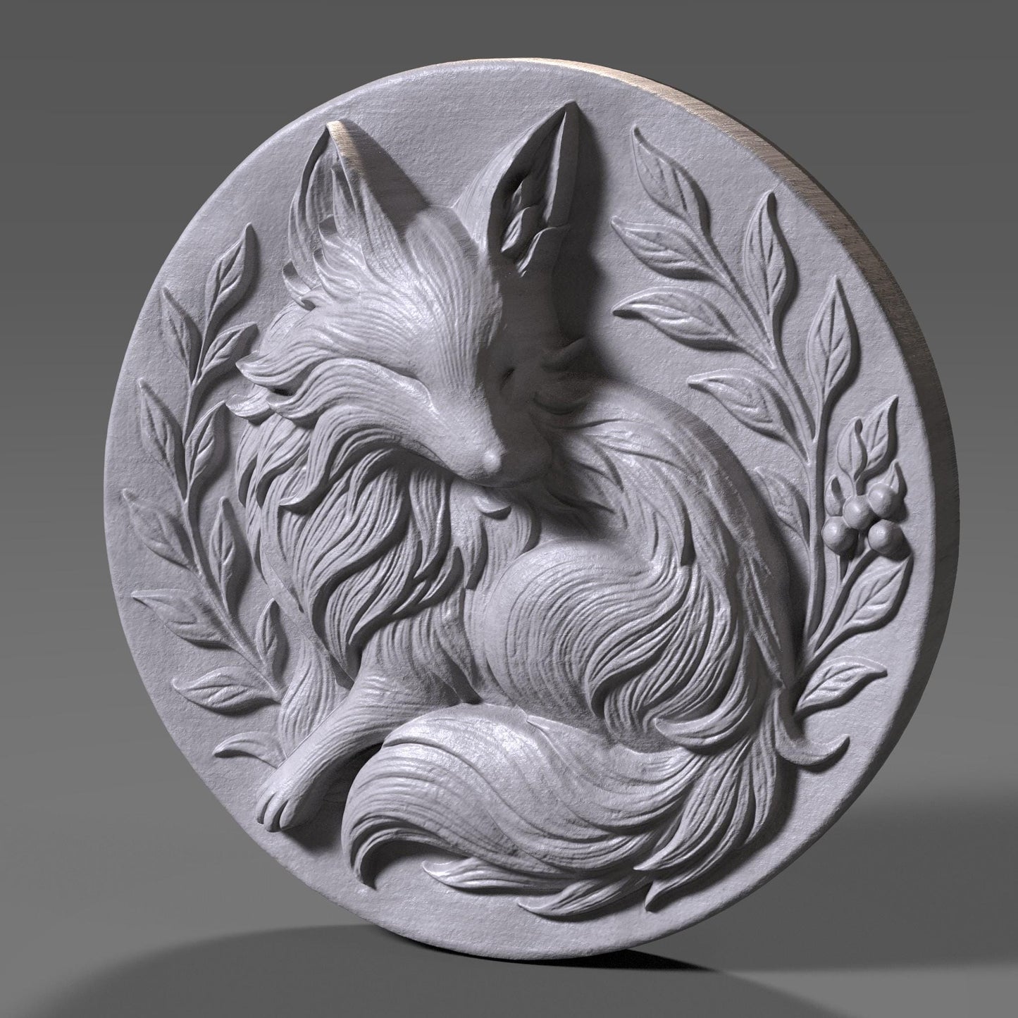 Fox Medallion STL File: Floral Bas Relief 3D Print Decor