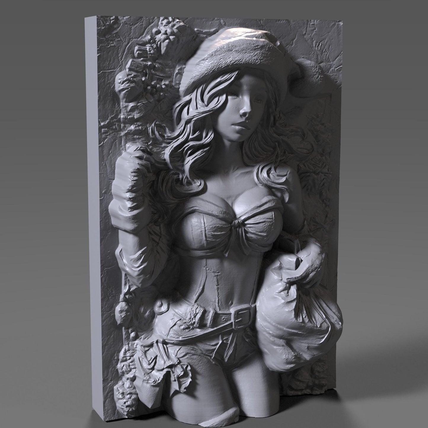 Female Santa 3D Bas Relief | Sexy Christmas Pin-Up Girl Wall Art | Wood Carving STL | CNC Engraving | Holiday Decor | Xtool | Winter Fantasy