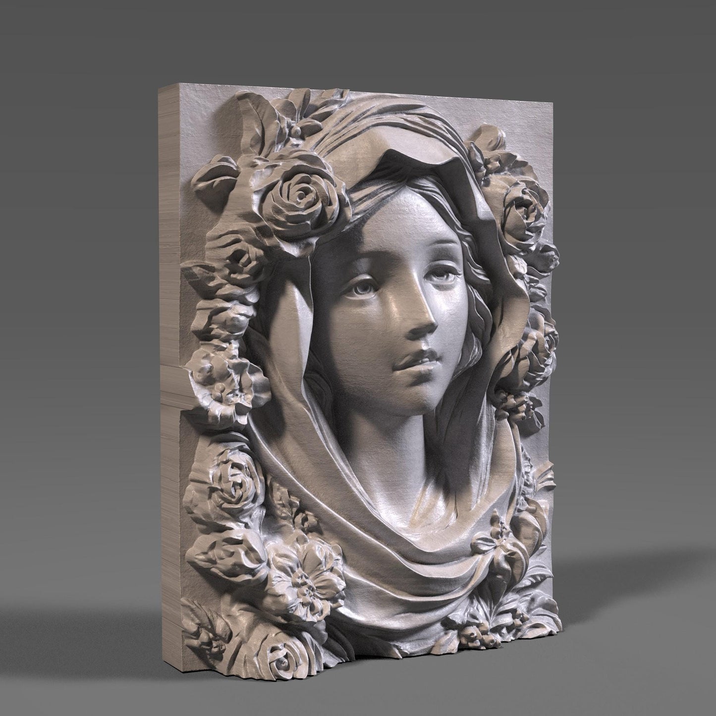 Mother Mary 3D Relief Model: CNC, Laser Engraving (Digital Download)