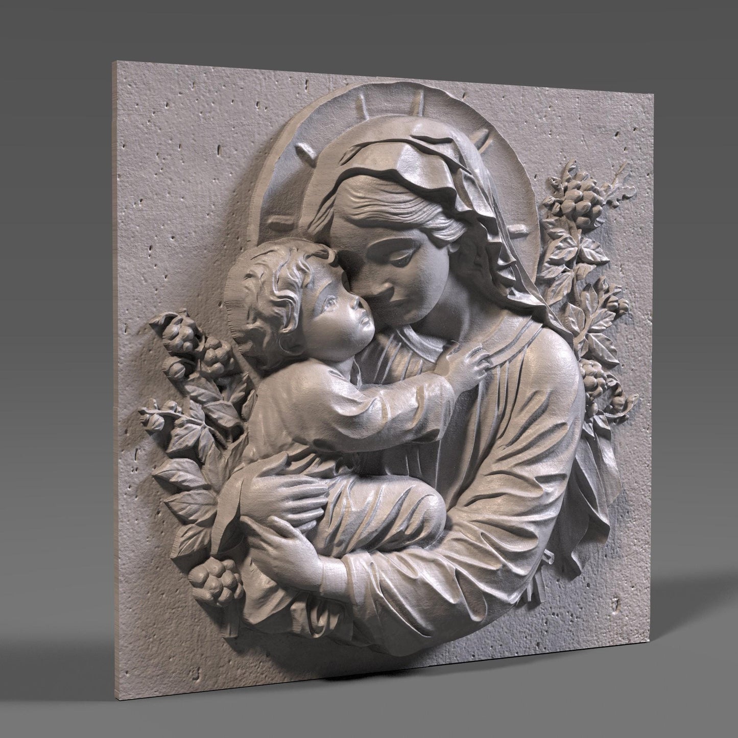 Mother Mary and Jesus 3D Relief Model: CNC, Laser, Print (Digital Download)