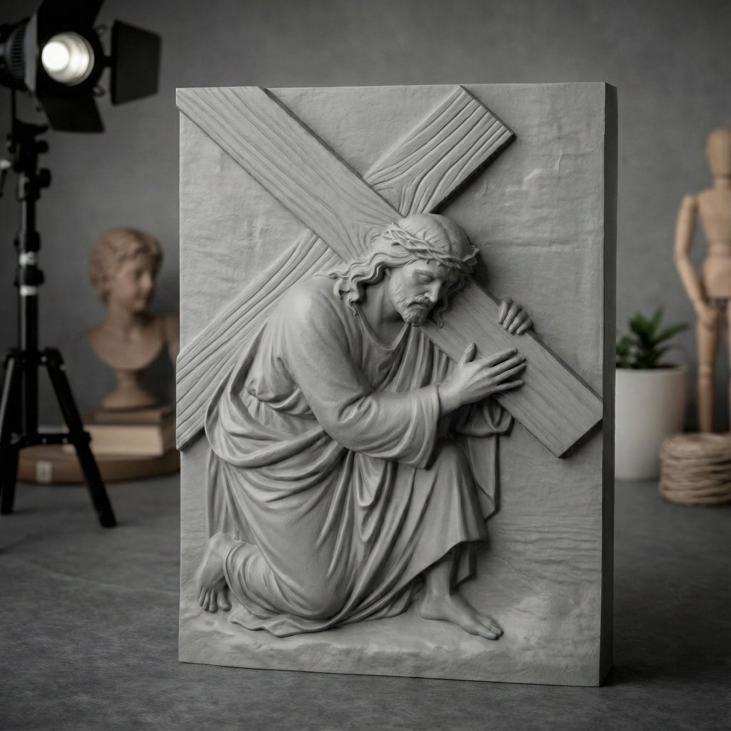 Jesus Carrying Cross 3D Model: Christian CNC Laser Engraving (STL Digital Download)