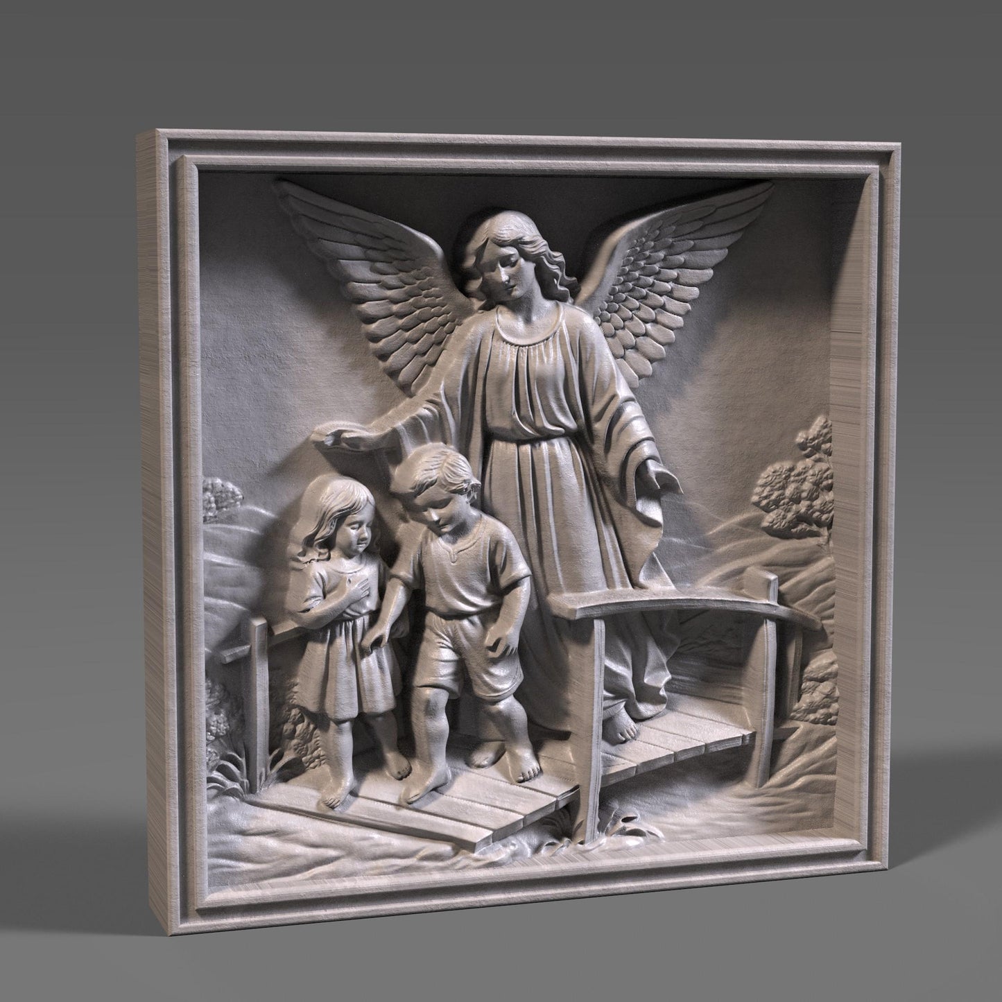 Guardian Angel with Children 3D Relief Model | CNC Carving, 3D Print (Digital Download)