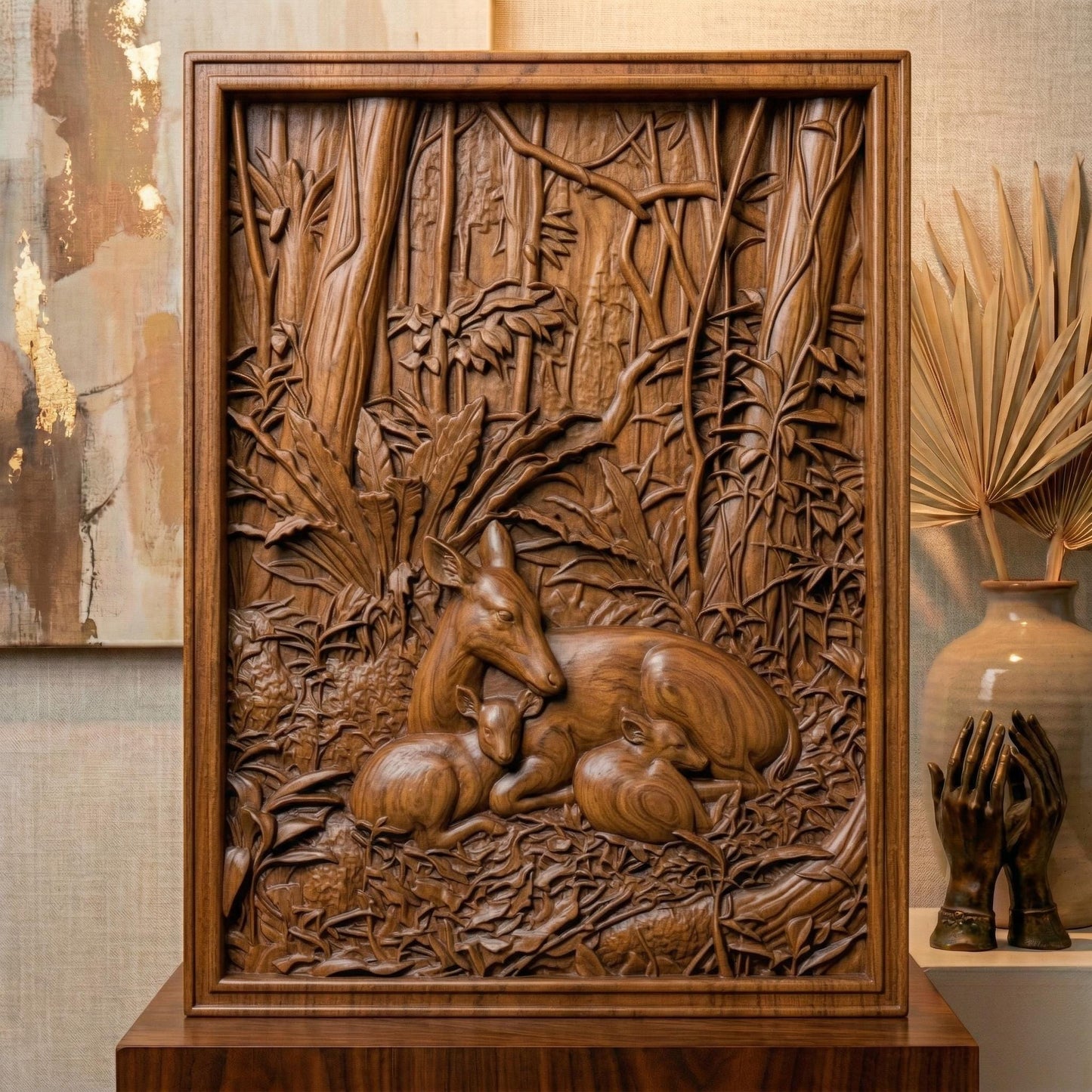 Deer Family Forest 3D Relief STL Model | Woodland Wildlife Wall Art (Digital Download)
