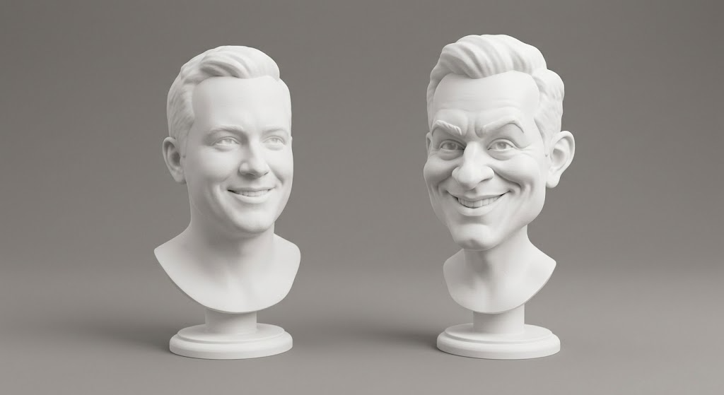 Custom Caricature 3D Bust Modeling Service, Photo to Sculpted Statue Print