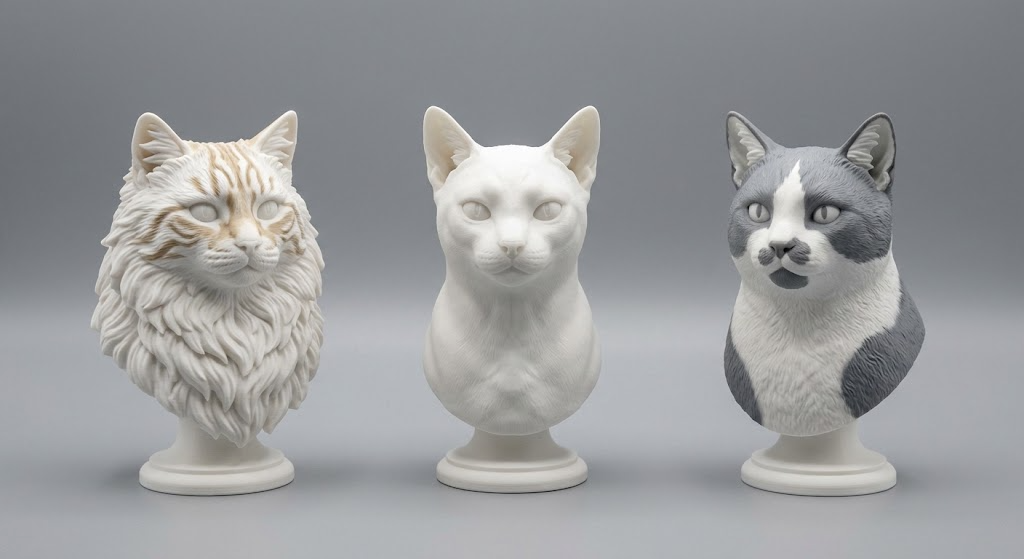 Custom Cat 3D Portrait Modeling Service, Photo to Sculpted Bust Statue Print
