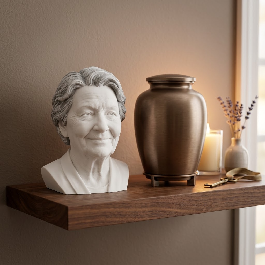 Custom Memorial 3D Portrait Modeling Service, Photo to Sculpted Urn Statue Print