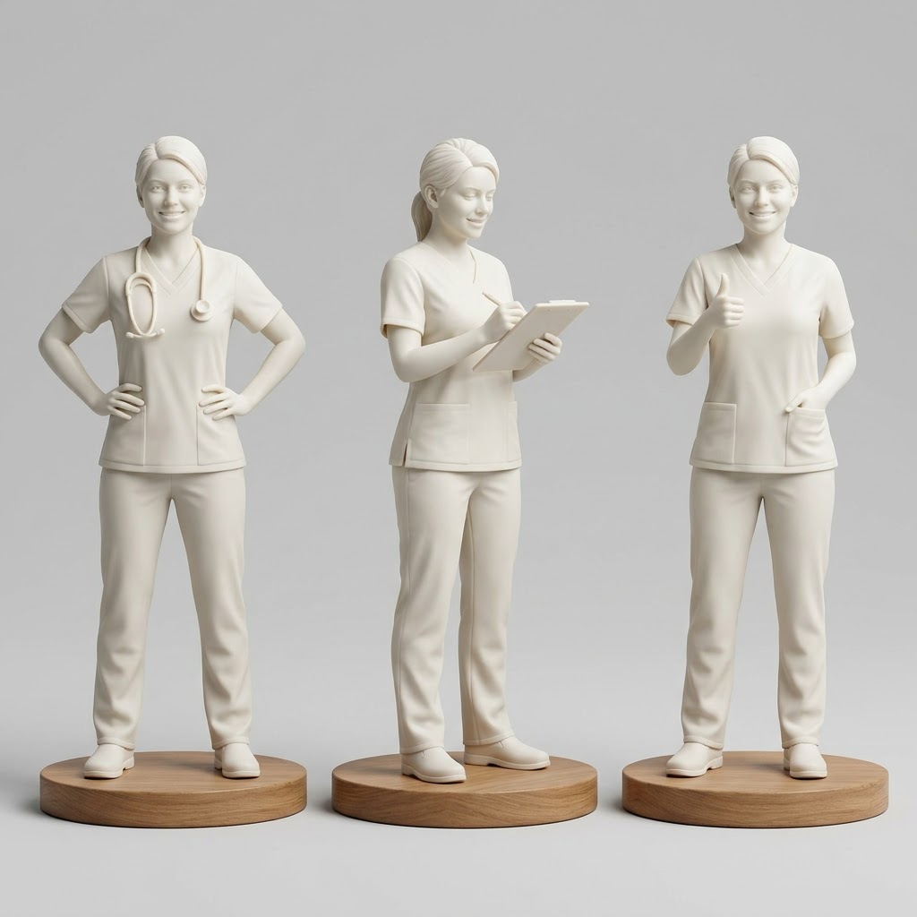 Custom Nurse Figurine 3D Modeling Service, Photo to Sculpted Statue