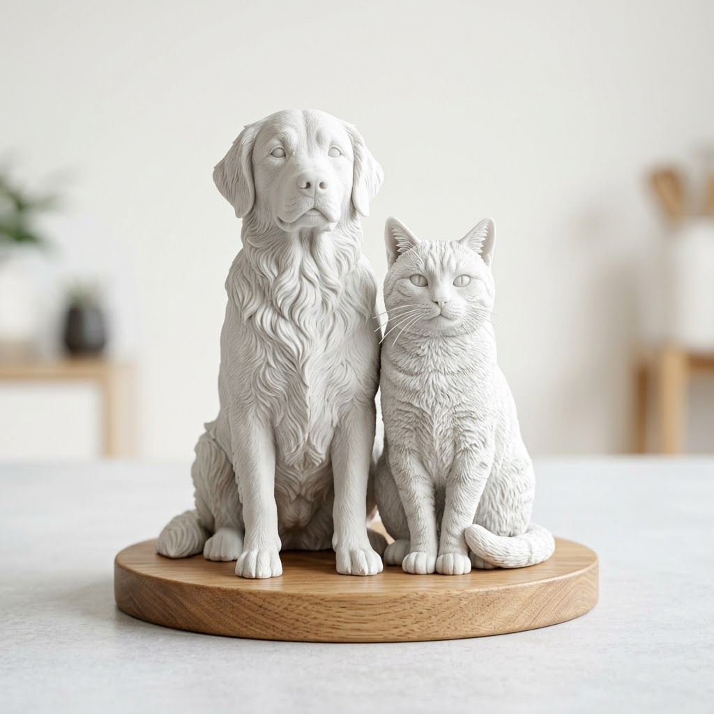 Custom Pet 3D Portrait Modeling Service, Photo to Sculpted Bust Statue Print