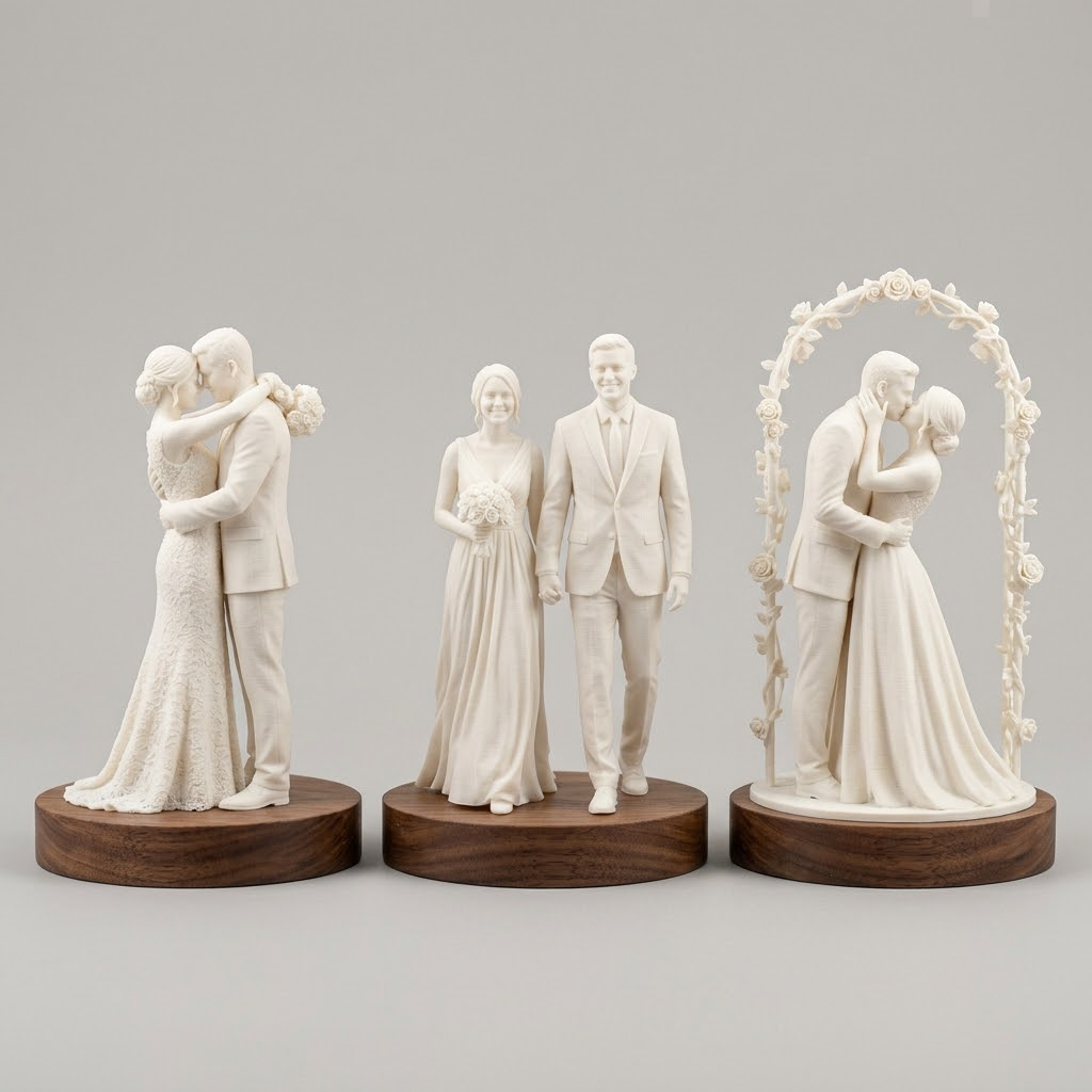 Custom Wedding Cake Topper 3D Modeling Service, Photo to Sculpted Couple Figurine