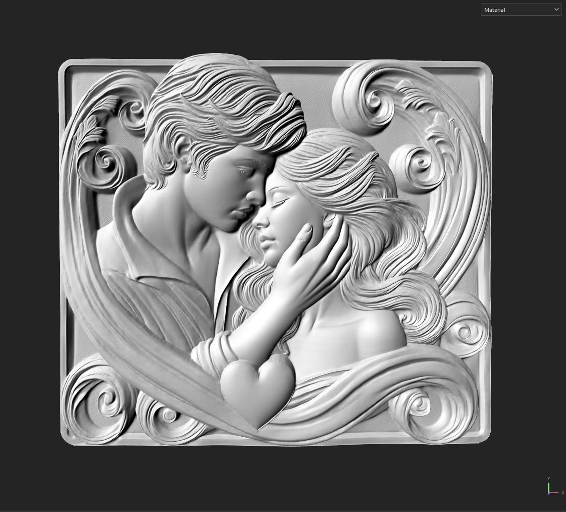 Romantic Couple 3D Relief Model: CNC Carving & 3D Printing (STL File)