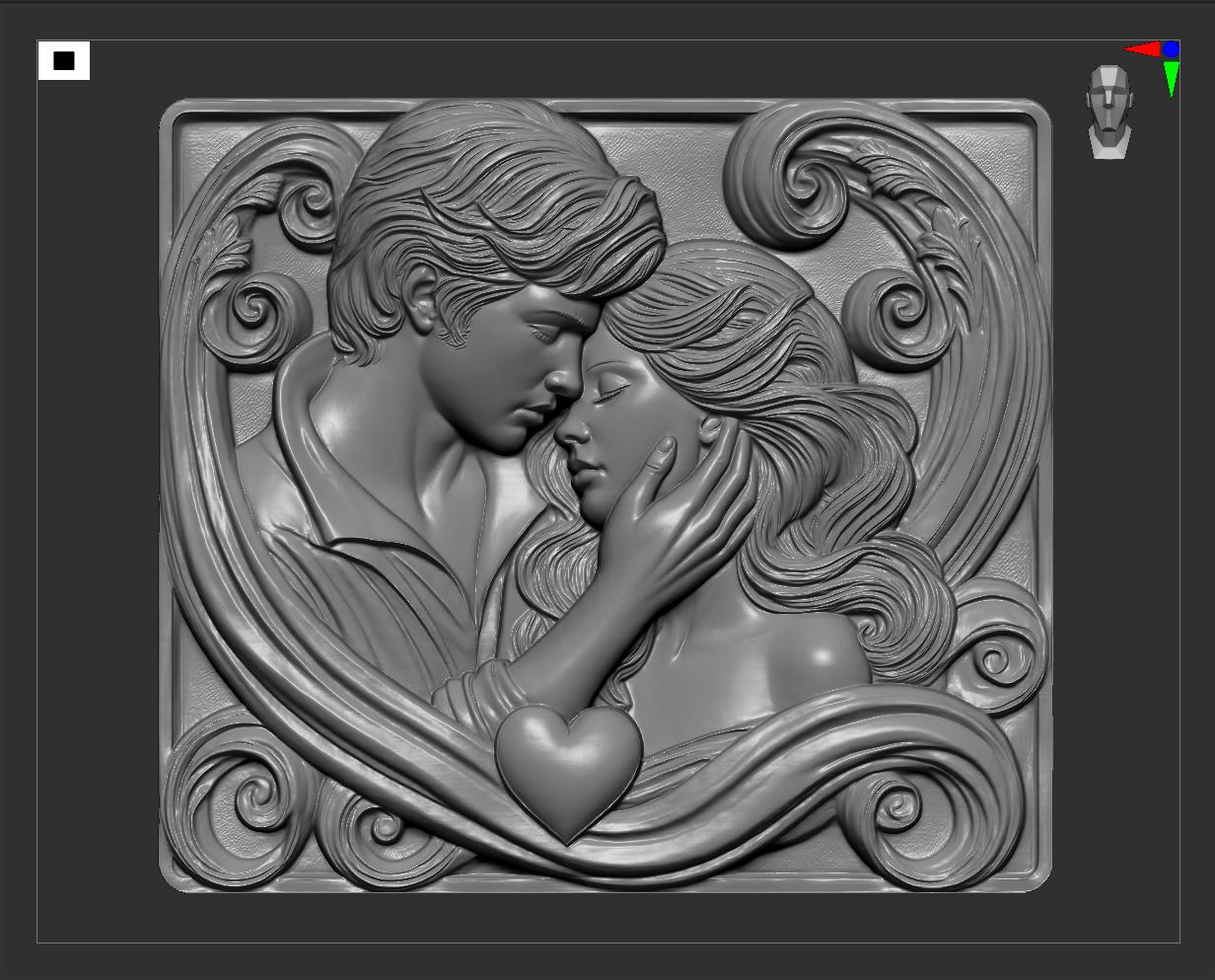 Romantic Couple 3D Relief Model: CNC Carving & 3D Printing (STL File)