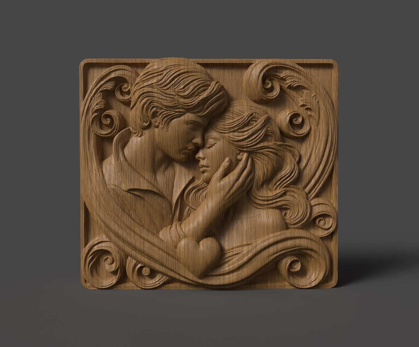 Romantic Couple 3D Relief Model: CNC Carving & 3D Printing (STL File)