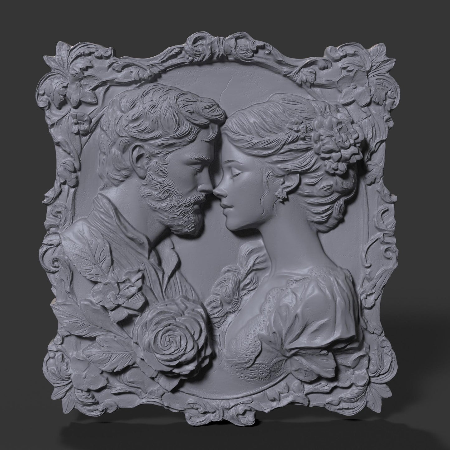 Romantic Couple 3D Relief Model: CNC Carving & 3D Printing (STL File)