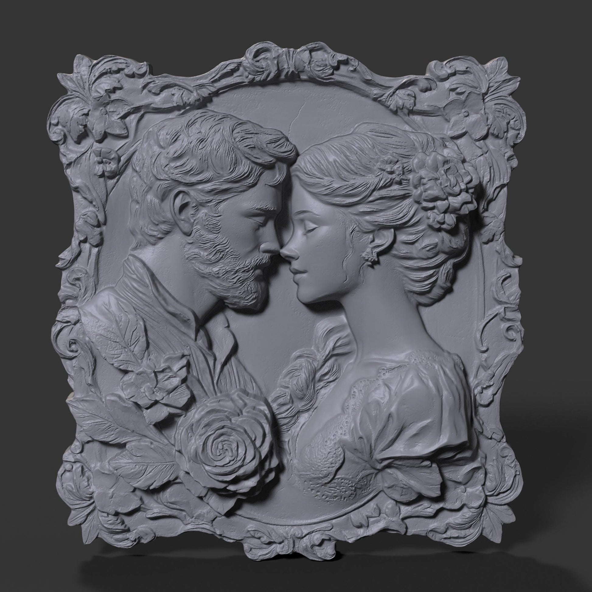 Romantic Couple 3D Relief Model: CNC Carving & 3D Printing (STL File)