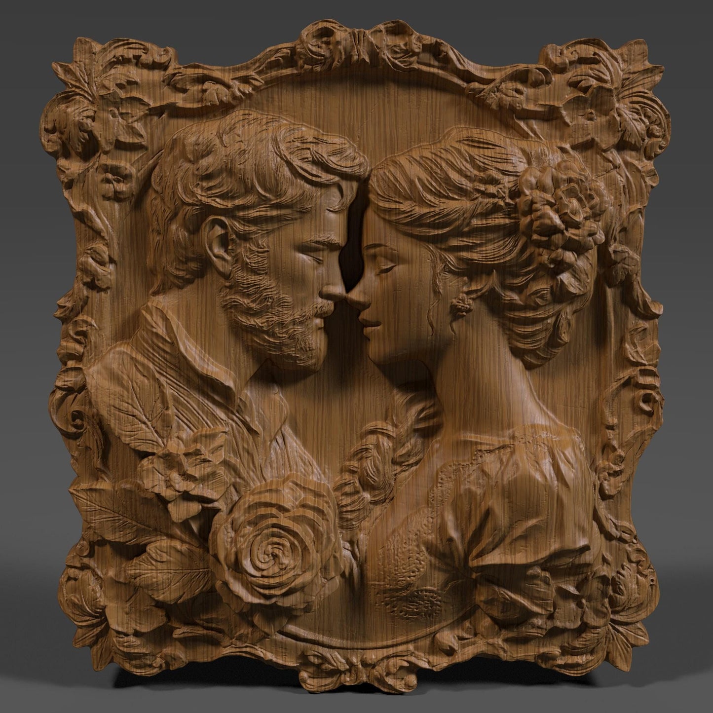 Romantic Couple 3D Relief Model: CNC Carving & 3D Printing (STL File)