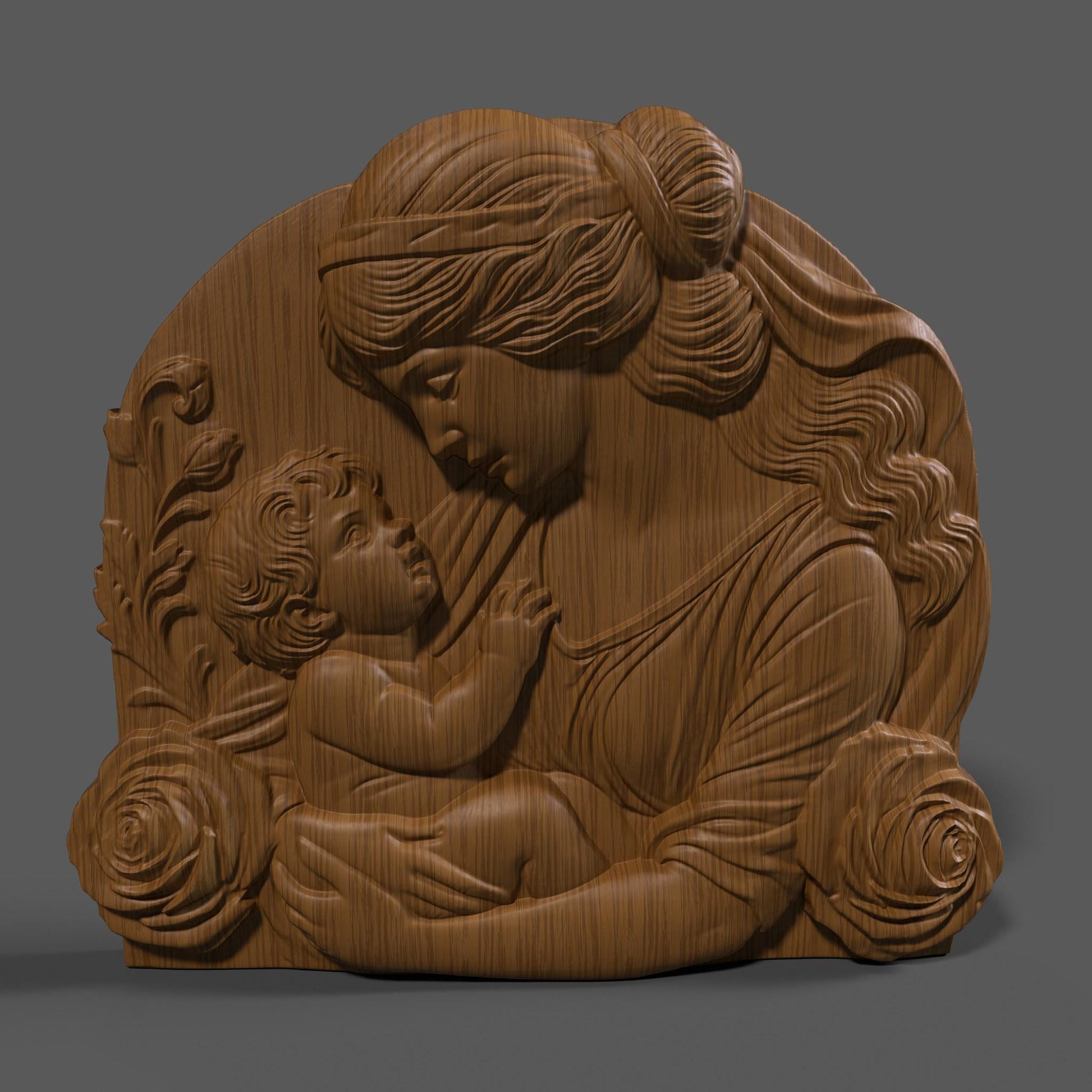 Mother & Child 3D Relief Model: CNC, Wood Carving, 3D Printing (STL Digital Download)