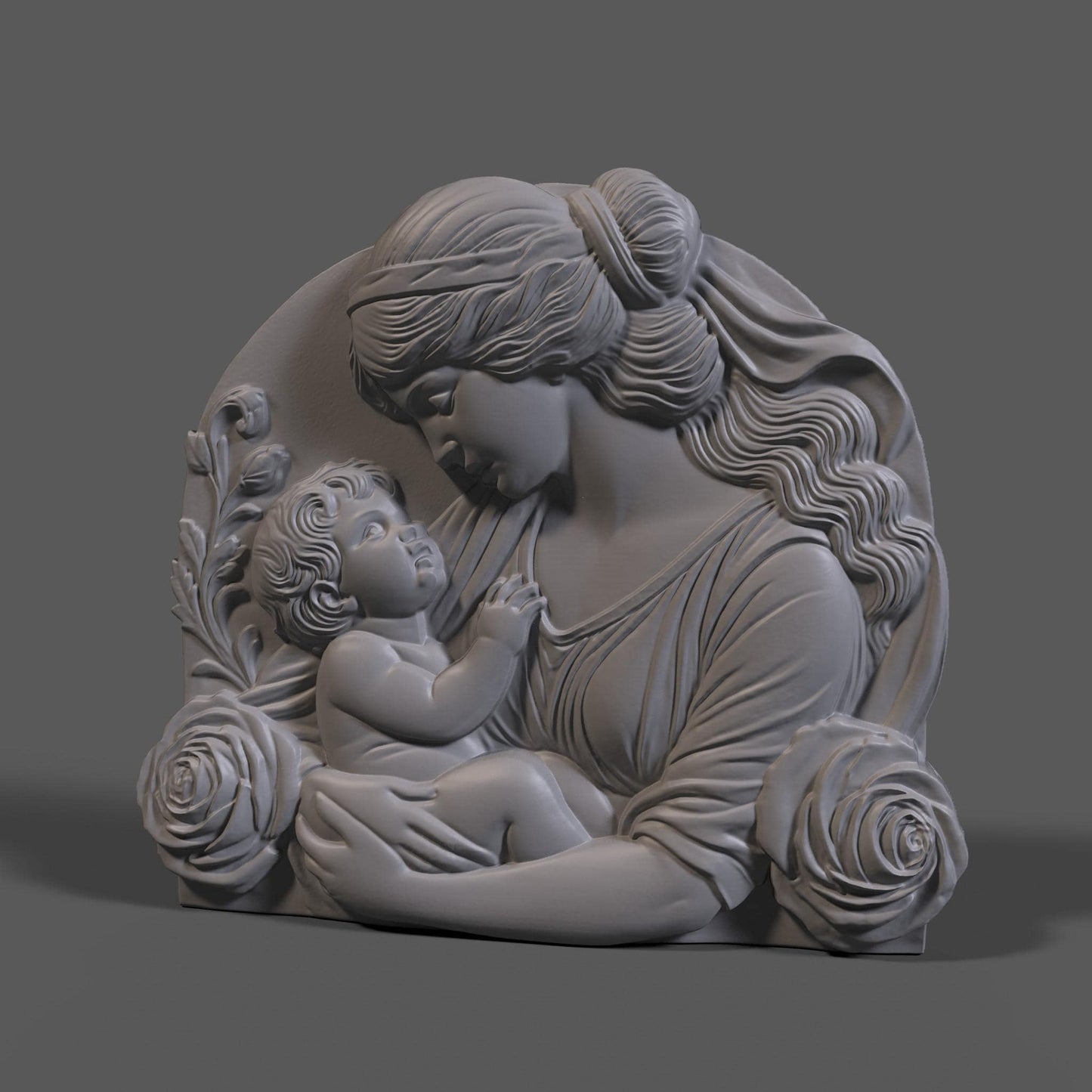 Mother & Child 3D Relief Model: CNC, Wood Carving, 3D Printing (STL Digital Download)