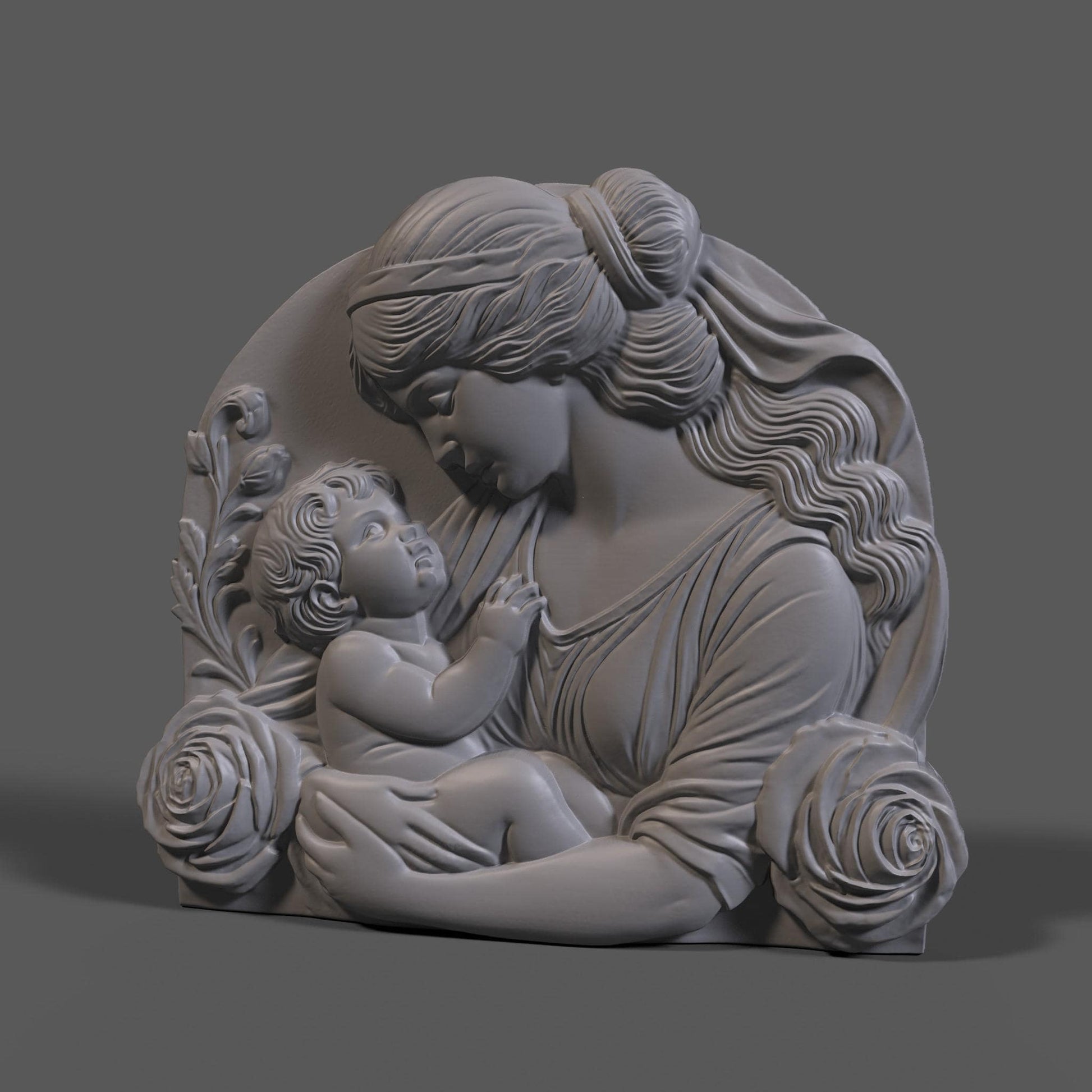 Mother & Child 3D Relief Model: CNC, Wood Carving, 3D Printing (STL Digital Download)