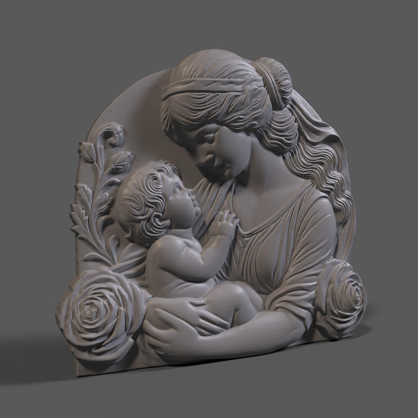 Mother & Child 3D Relief Model: CNC, Wood Carving, 3D Printing (STL Digital Download)