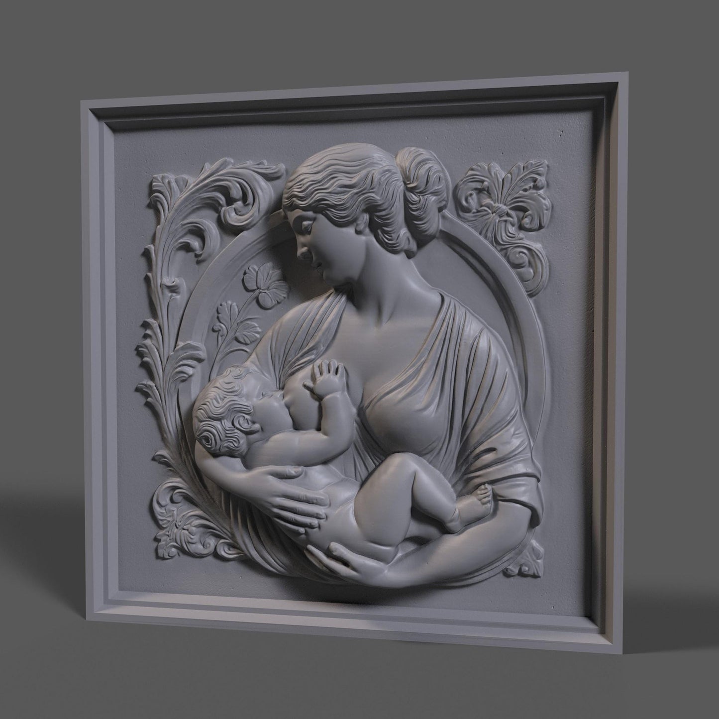 Mother and Child 3D Relief Model: CNC, Wood Carving, 3D Printing (STL Digital Download)