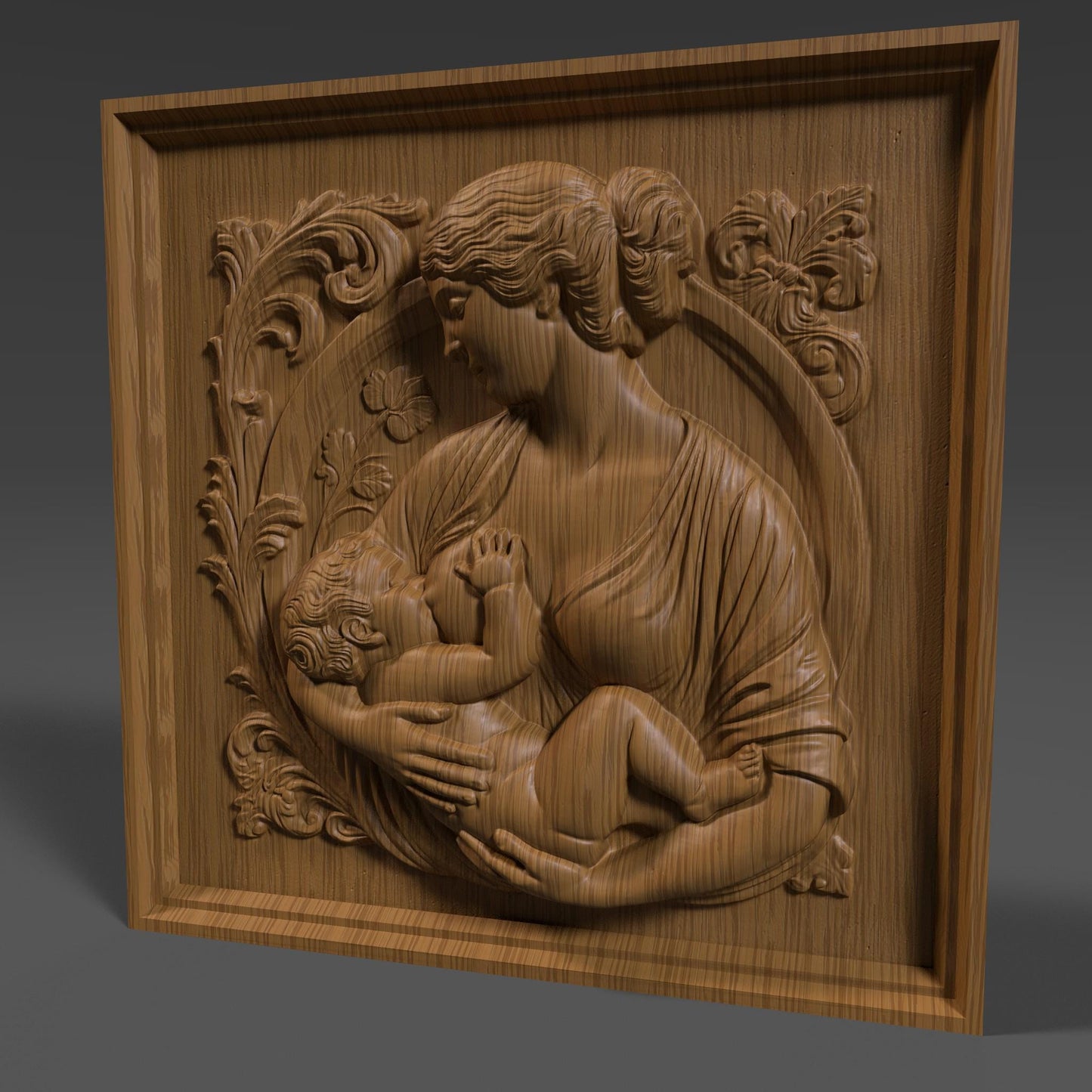 Mother and Child 3D Relief Model: CNC, Wood Carving, 3D Printing (STL Digital Download)
