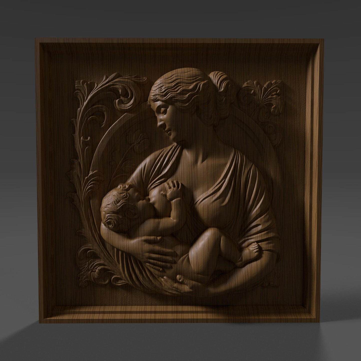 Mother and Child 3D Relief Model: CNC, Wood Carving, 3D Printing (STL Digital Download)