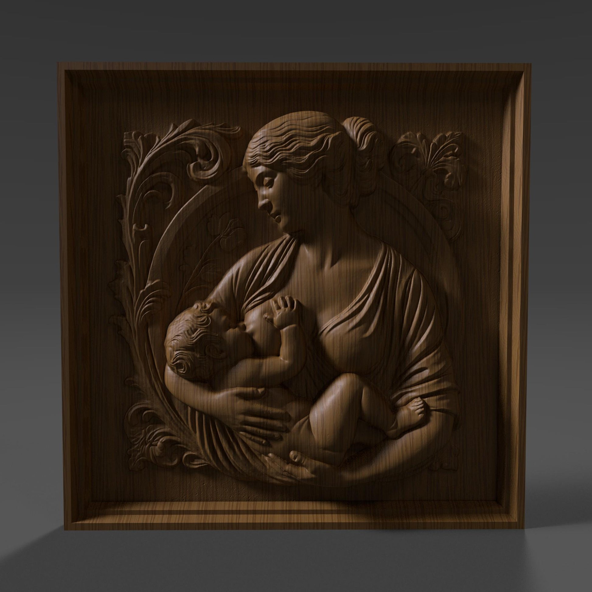 Mother and Child 3D Relief Model: CNC, Wood Carving, 3D Printing (STL Digital Download)