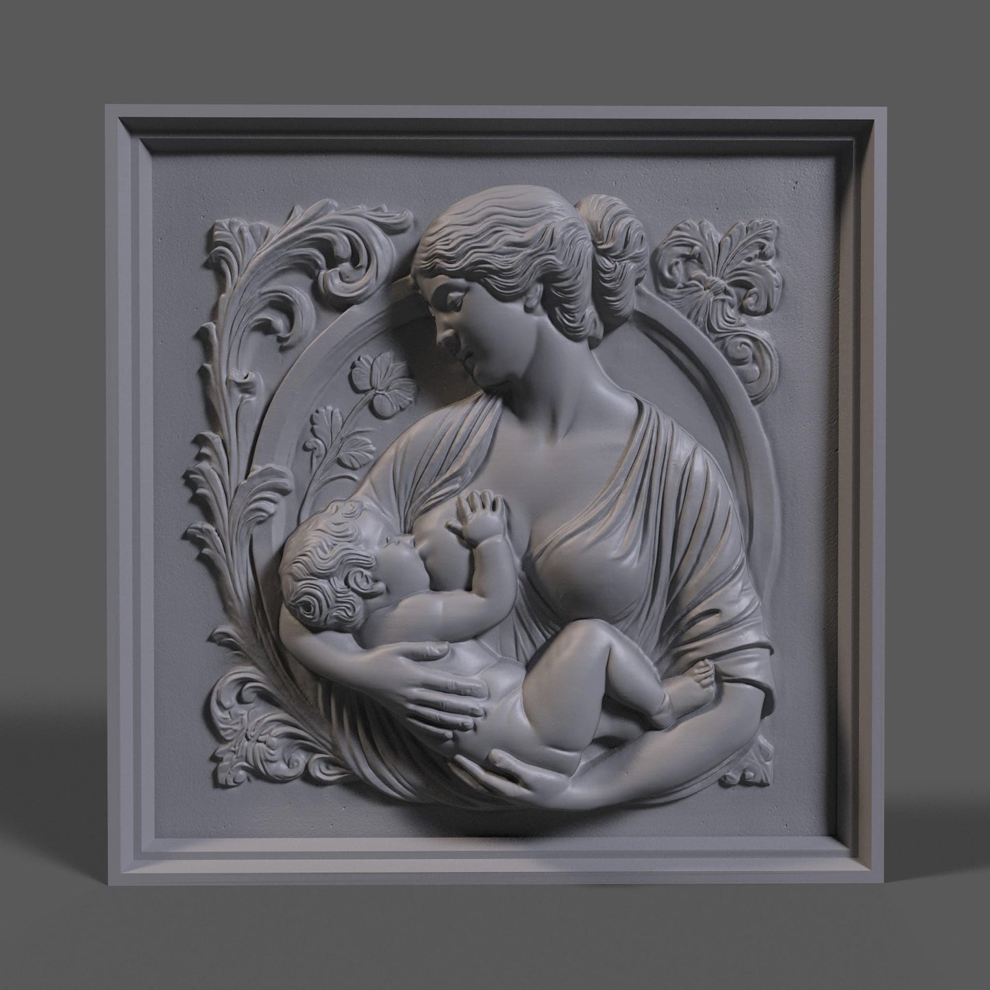 Mother and Child 3D Relief Model: CNC, Wood Carving, 3D Printing (STL Digital Download)