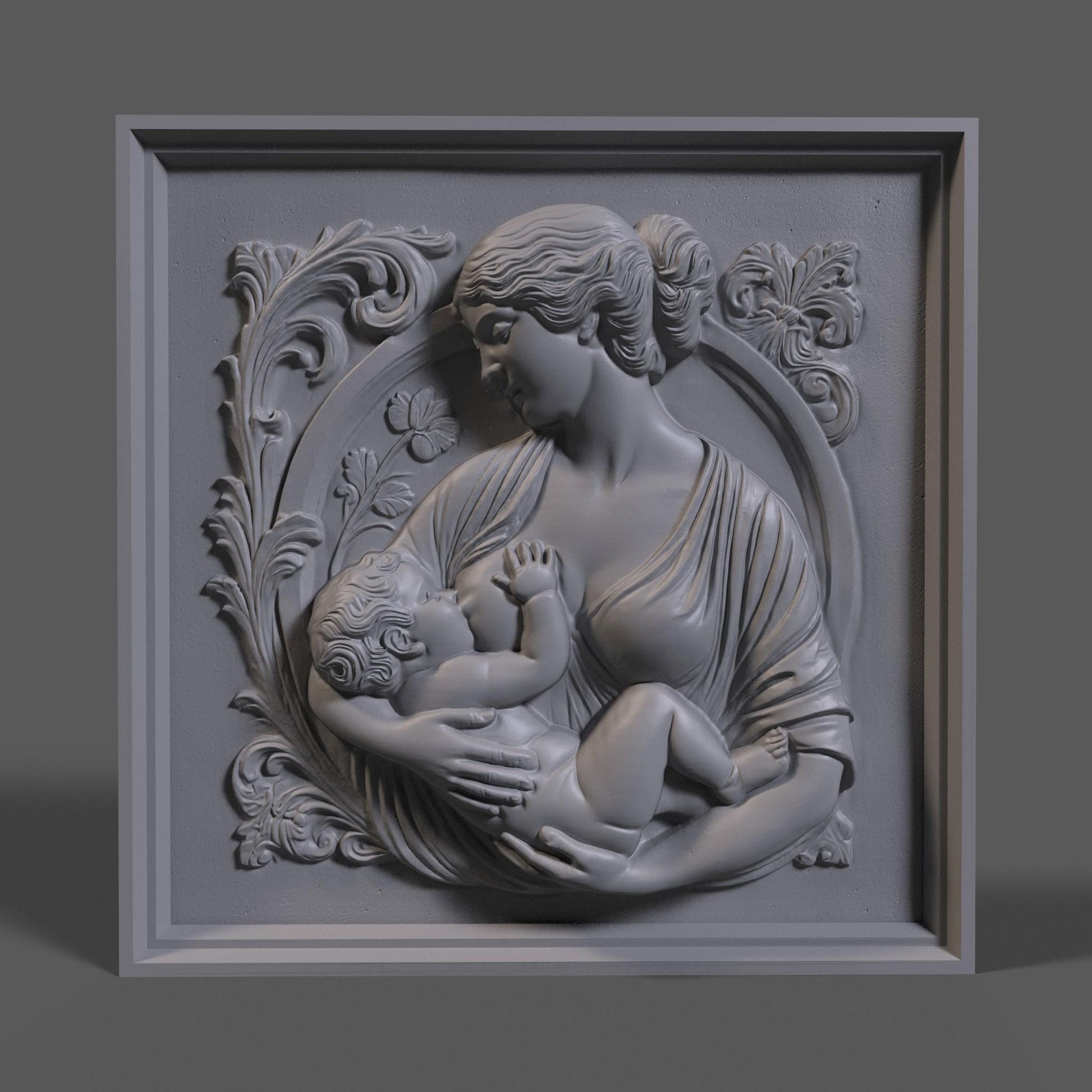 Mother and Child 3D Relief Model: CNC, Wood Carving, 3D Printing (STL Digital Download)