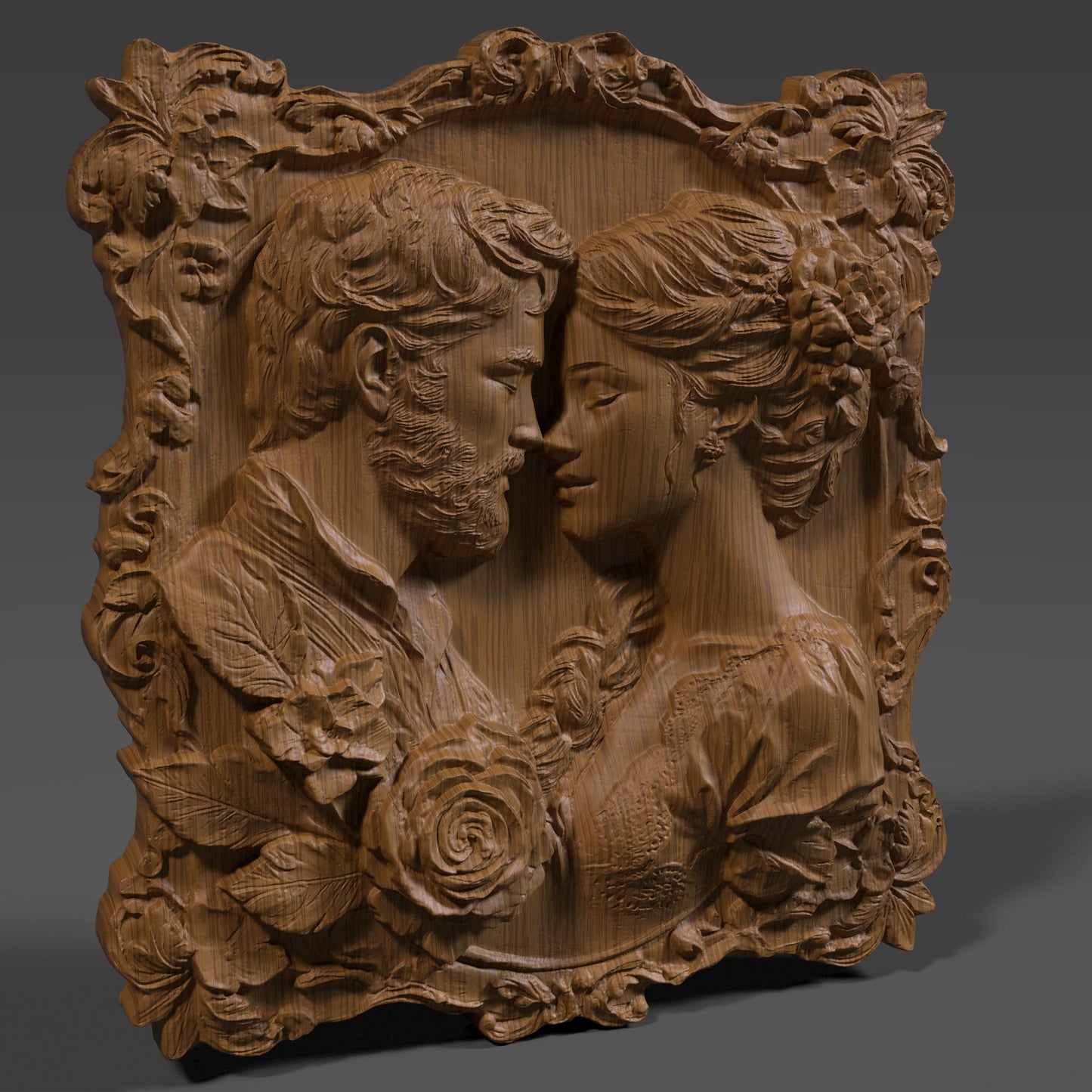 Romantic Couple 3D Relief Model: CNC Carving & 3D Printing (STL File)