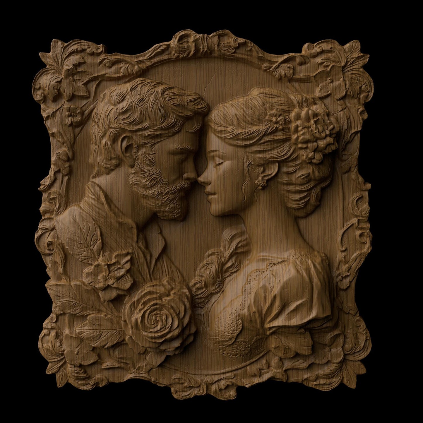Romantic Couple 3D Relief Model: CNC Carving & 3D Printing (STL File)
