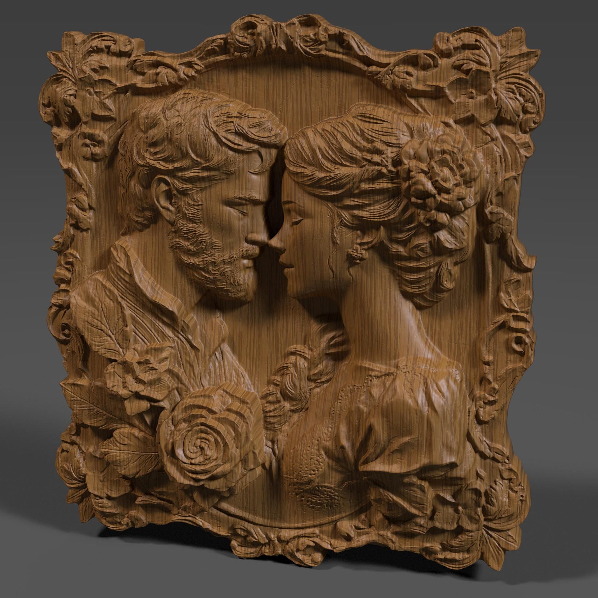 Romantic Couple 3D Relief Model: CNC Carving & 3D Printing (STL File)