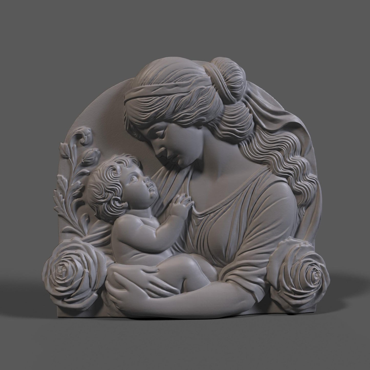 Mother & Child 3D Relief Model: CNC, Wood Carving, 3D Printing (STL Digital Download)