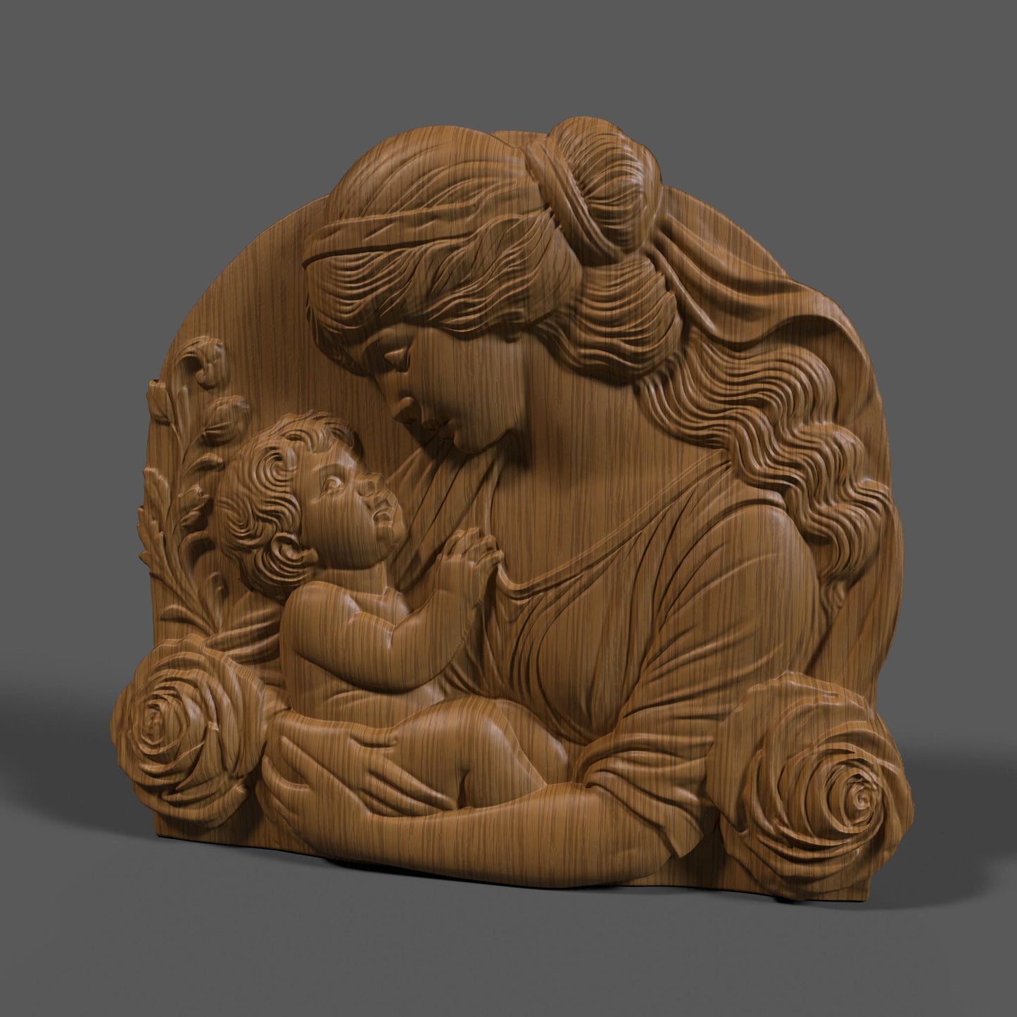 Mother & Child 3D Relief Model: CNC, Wood Carving, 3D Printing (STL Digital Download)