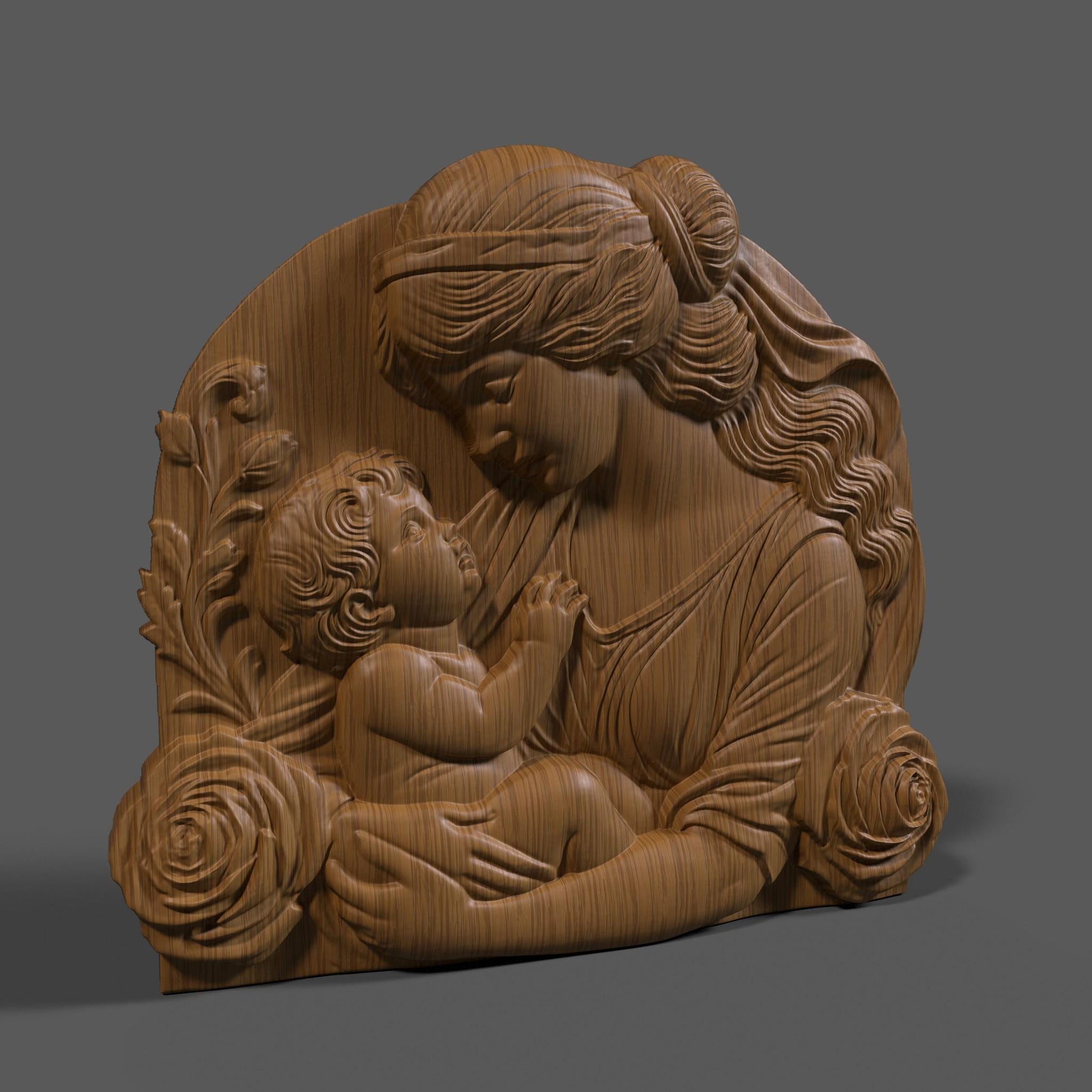 Mother & Child 3D Relief Model: CNC, Wood Carving, 3D Printing (STL Digital Download)